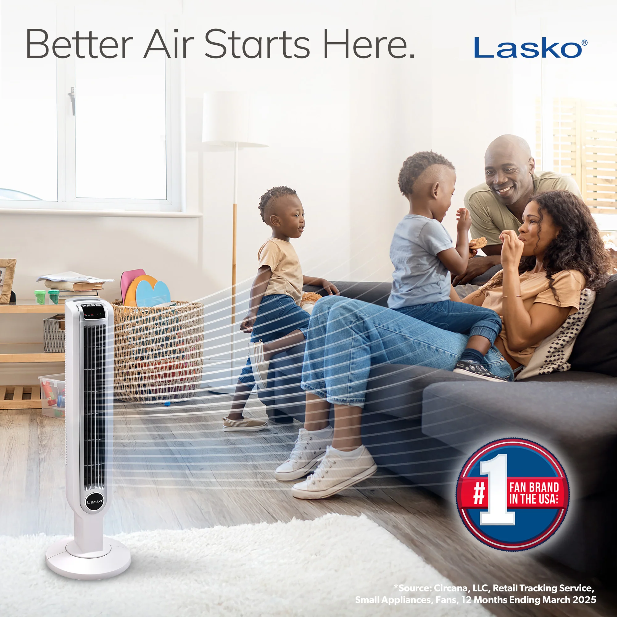 Lasko 36" Tower Fan: Oscillating, 3-Speed, Remote, Timer, White - Image 2