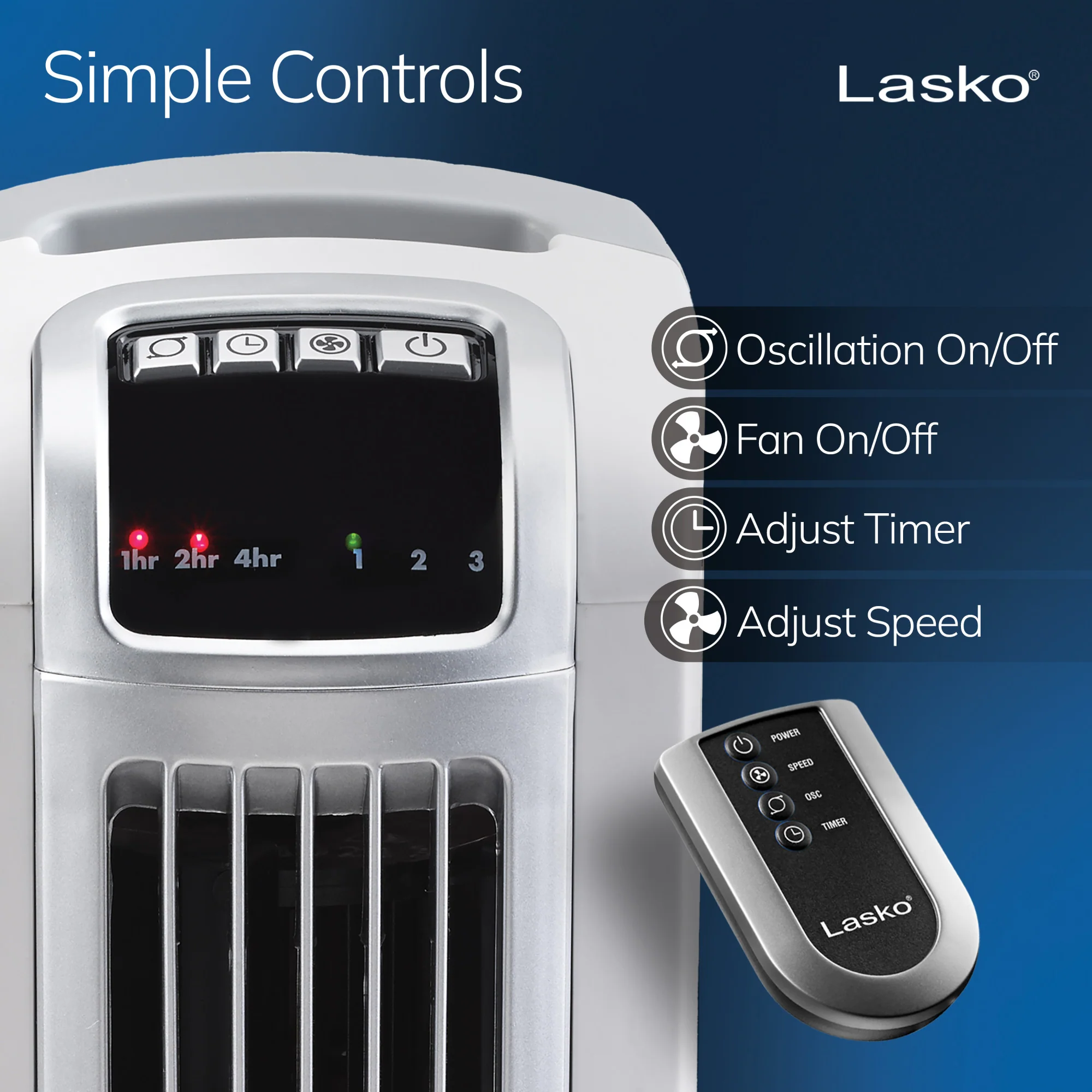 Lasko 36" Tower Fan: Oscillating, 3-Speed, Remote, Timer, White - Image 3
