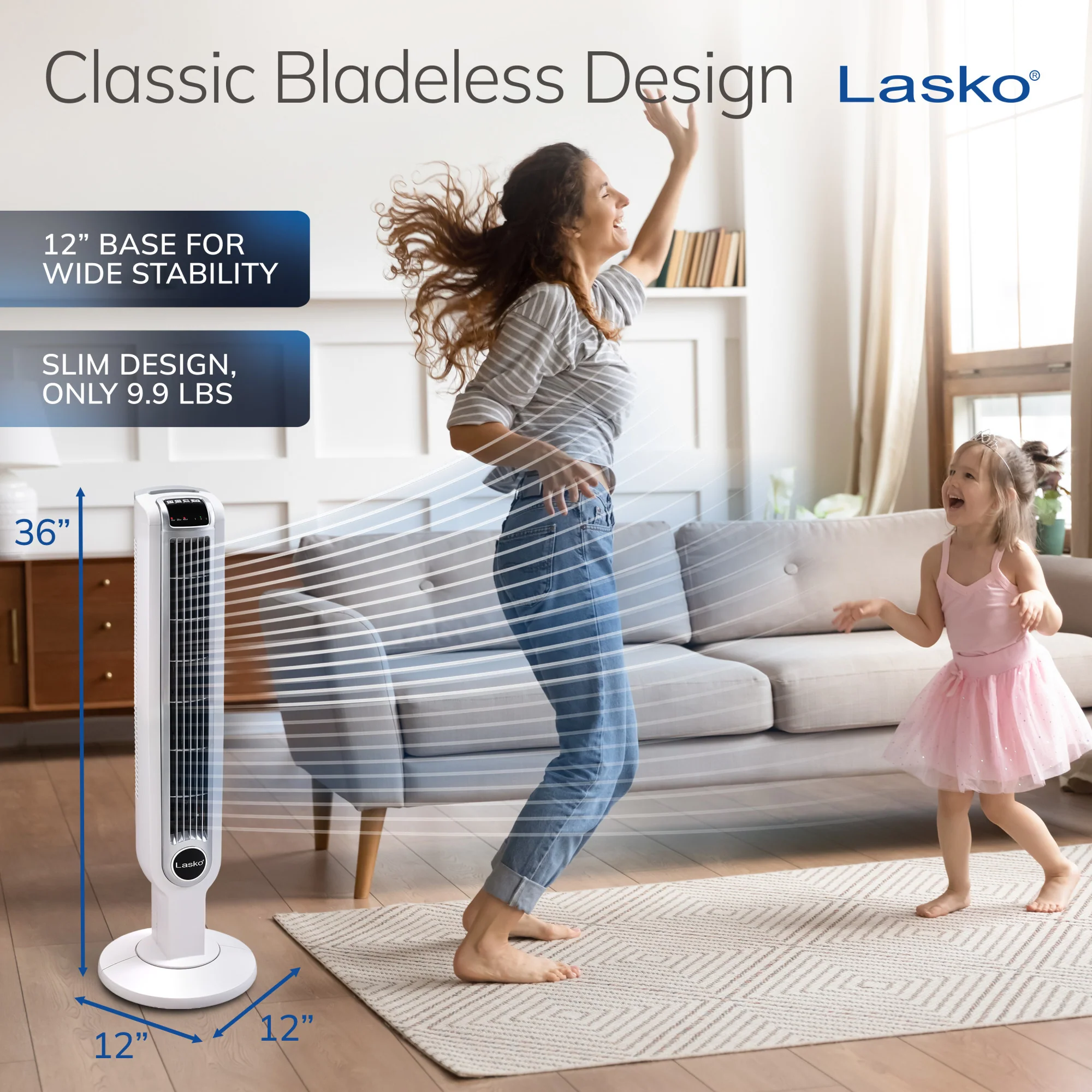 Lasko 36" Tower Fan: Oscillating, 3-Speed, Remote, Timer, White - Image 4