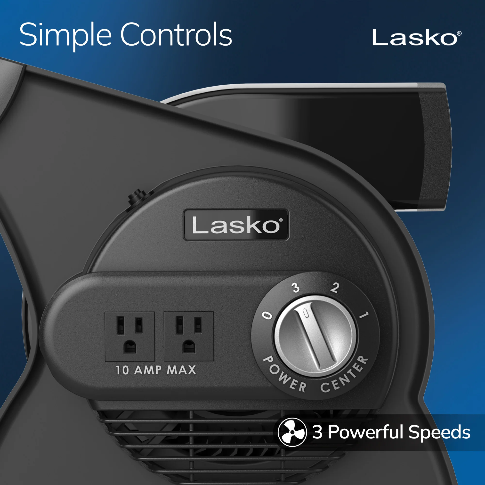 Lasko 15" Air Mover Blower Fan: 3-Speed, High Velocity, 2 Outlets, Pivoting, Black - Image 3