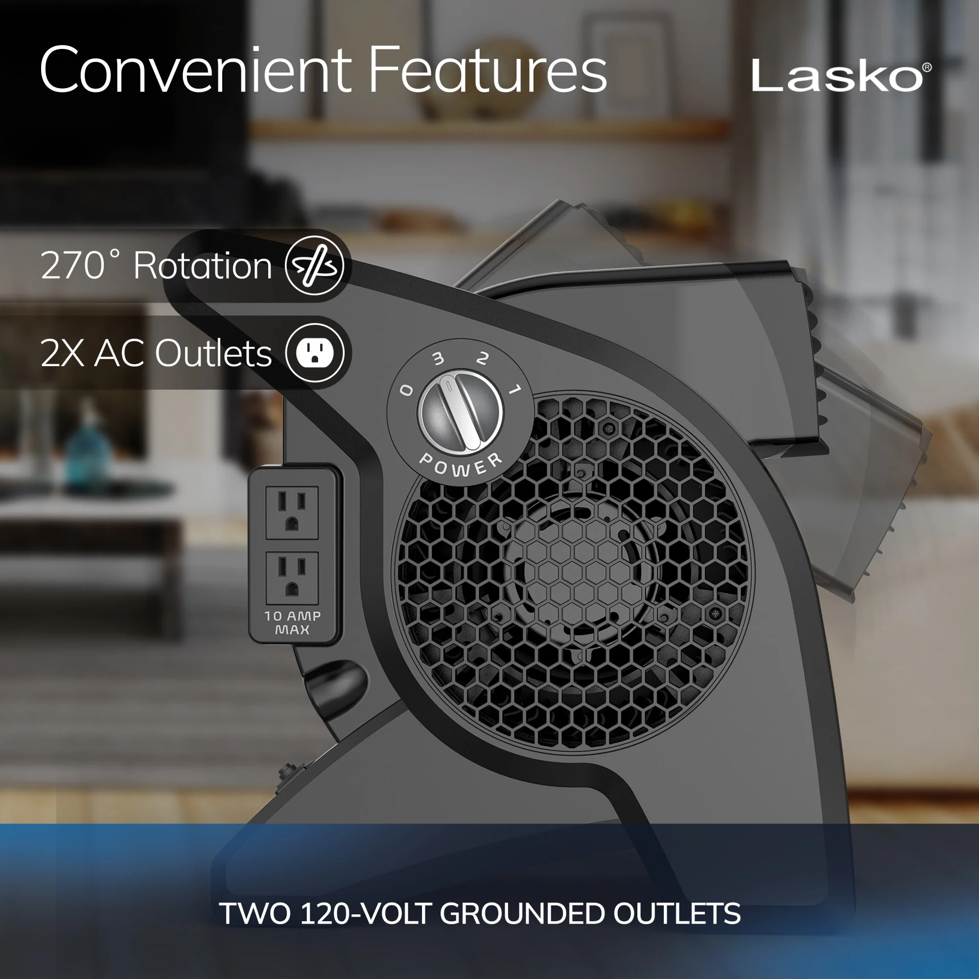 Lasko 15" Air Mover Blower Fan: 3-Speed, High Velocity, 2 Outlets, Pivoting, Black - Image 4