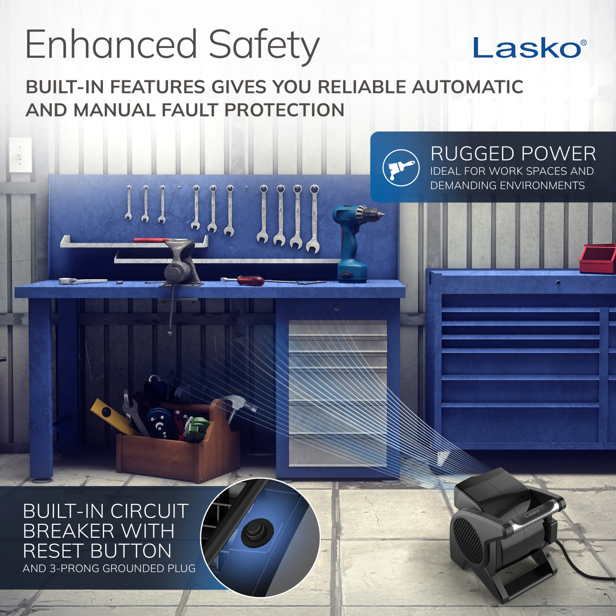 Lasko 15" Air Mover Blower Fan: 3-Speed, High Velocity, 2 Outlets, Pivoting, Black - Image 6
