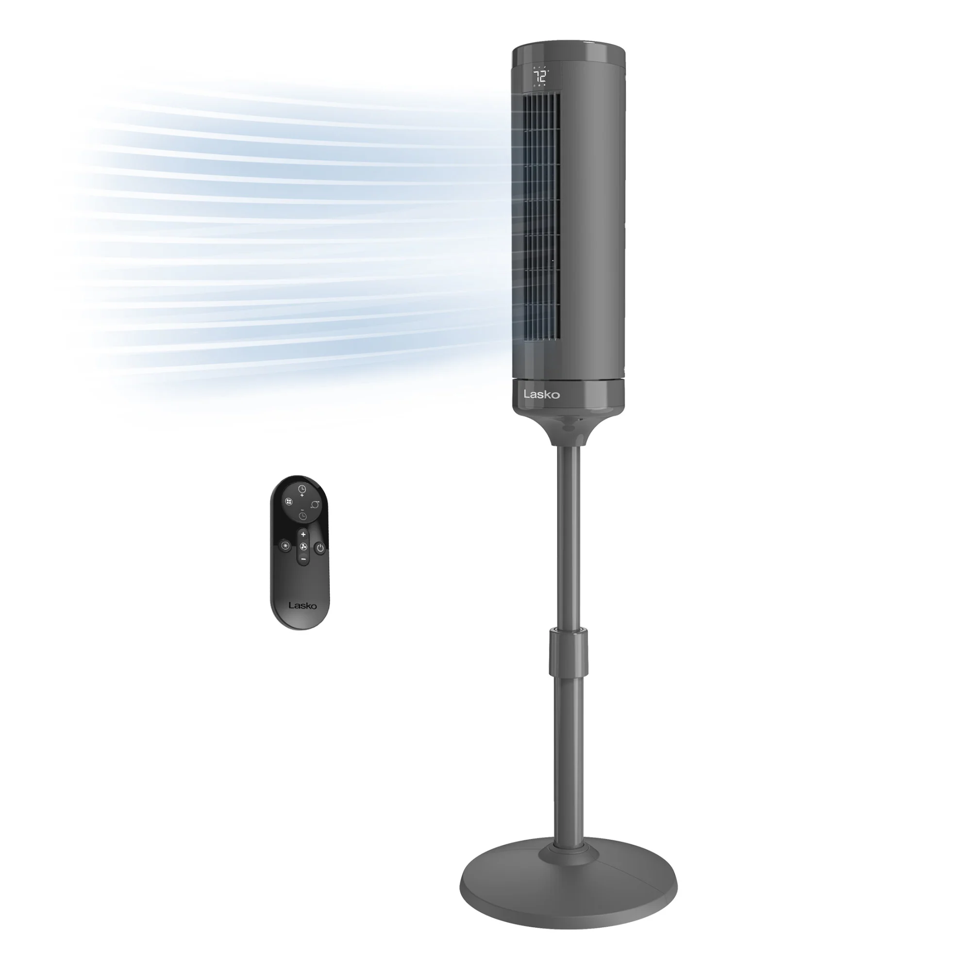 Lasko Rise 54" DC Pedestal Fan: Oscillating, 8-Speed, Remote, Timer, Gray