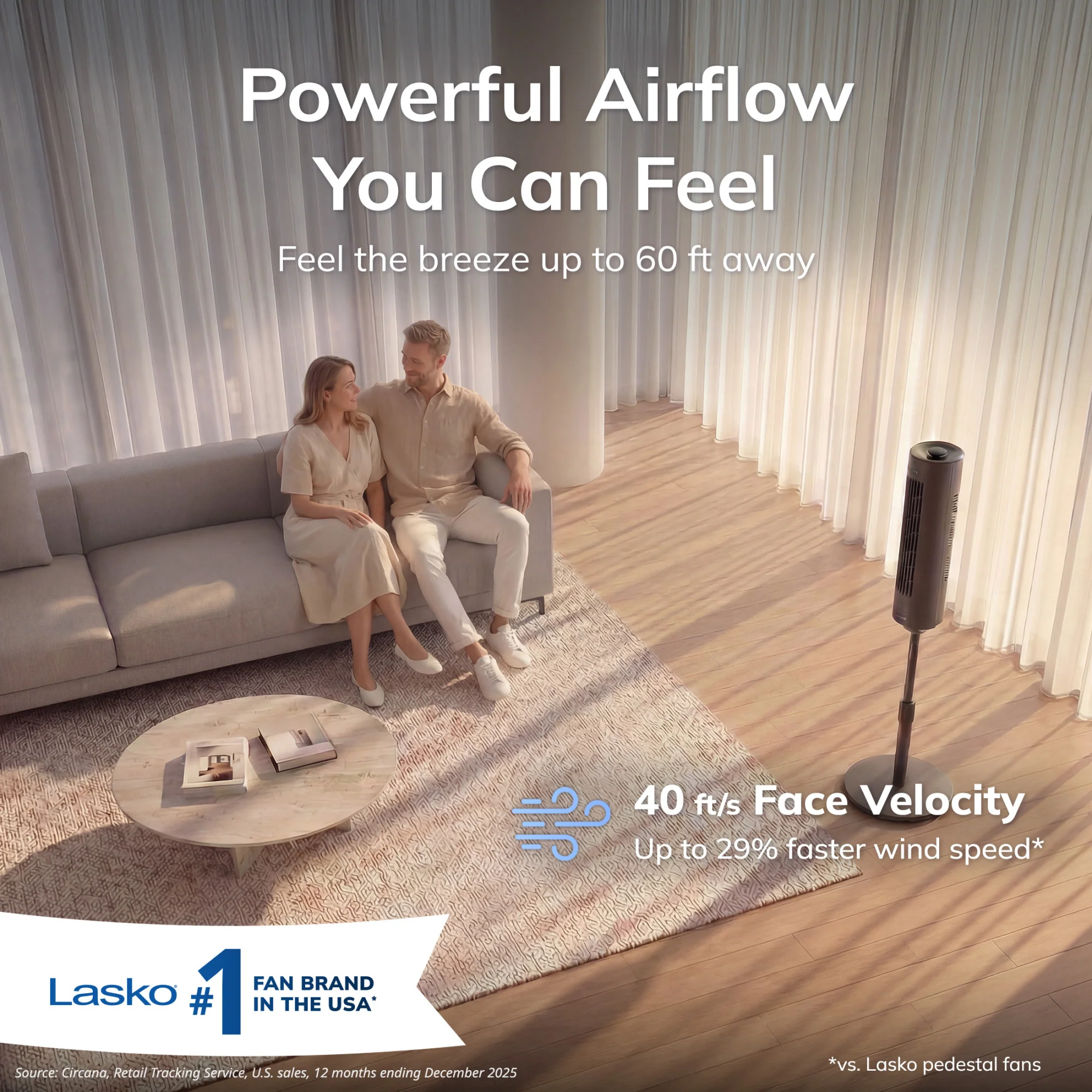 Lasko Rise 54" DC Pedestal Fan: Oscillating, 8-Speed, Remote, Timer, Gray - Image 2