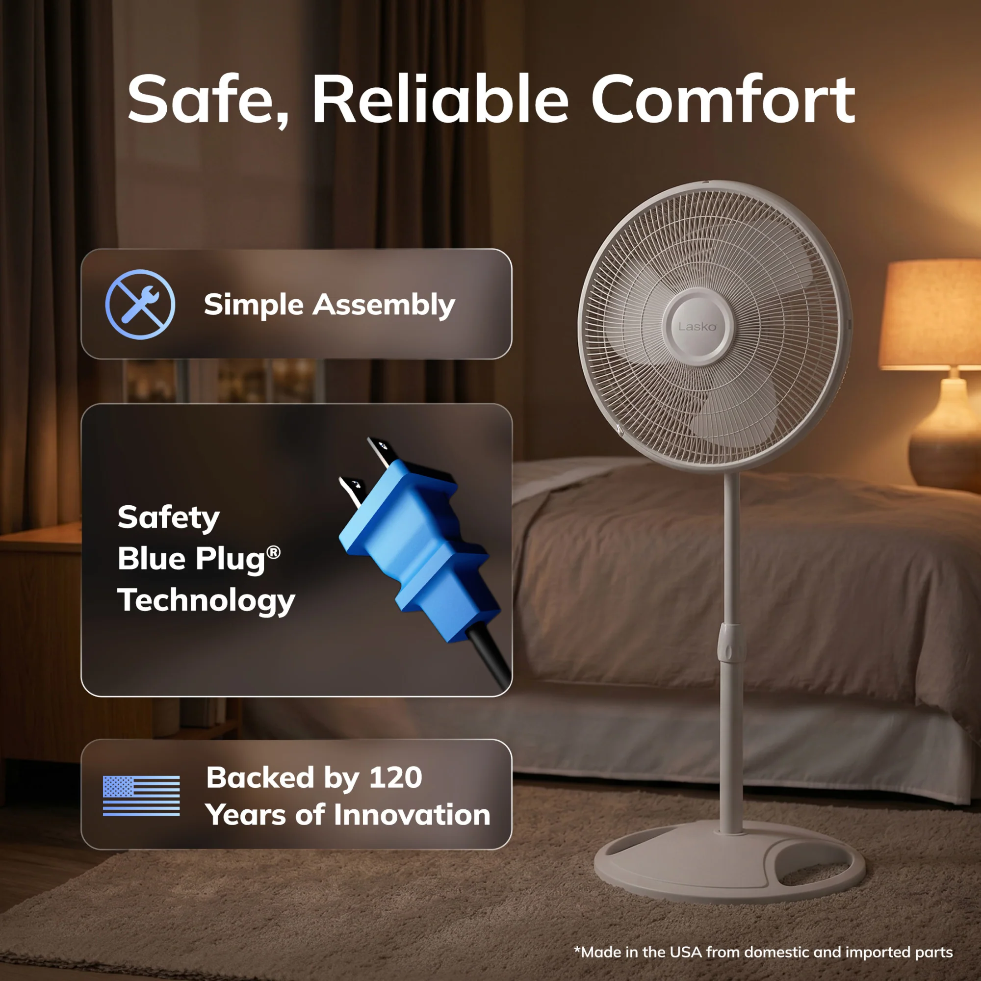 Lasko 16" Pedestal Fan: Oscillating, 3-Speed, Adjustable Height, White - Image 4