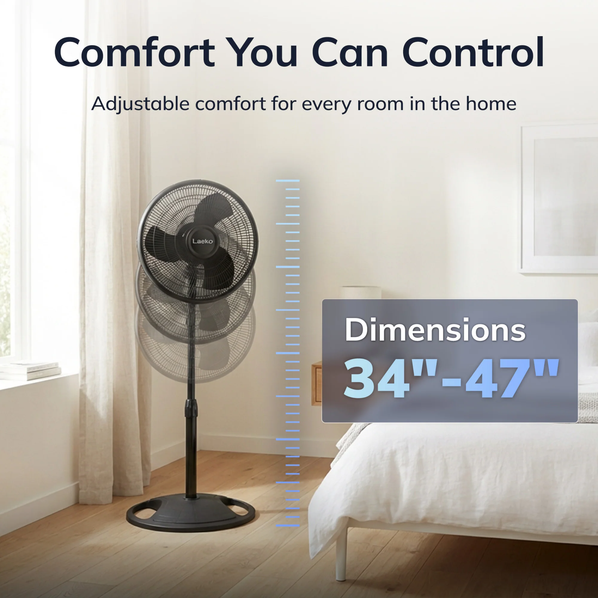 Lasko 16" Pedestal Fan: Oscillating, 3-Speed, Adjustable Height, Black - Image 2