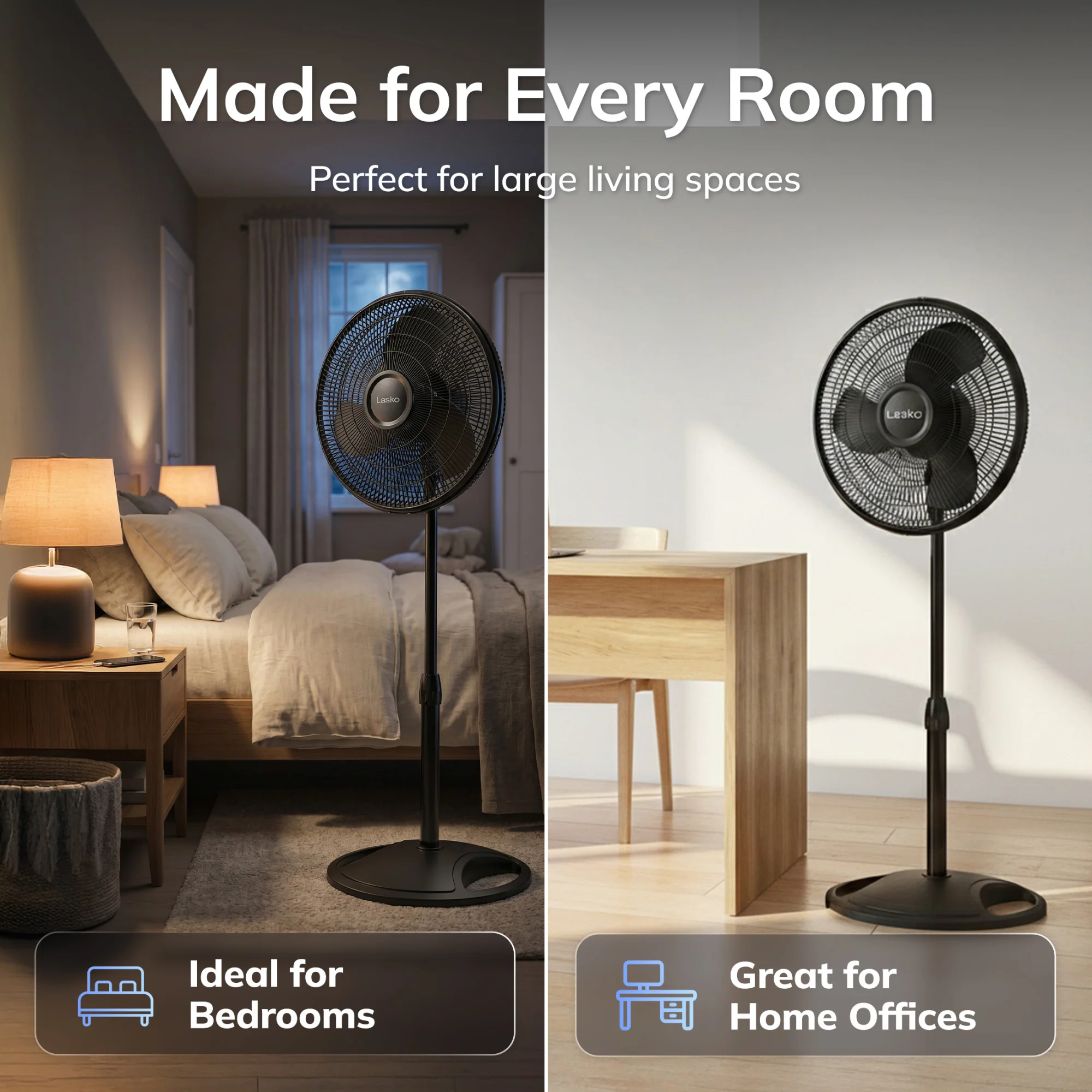 Lasko 16" Pedestal Fan: Oscillating, 3-Speed, Adjustable Height, Black - Image 6