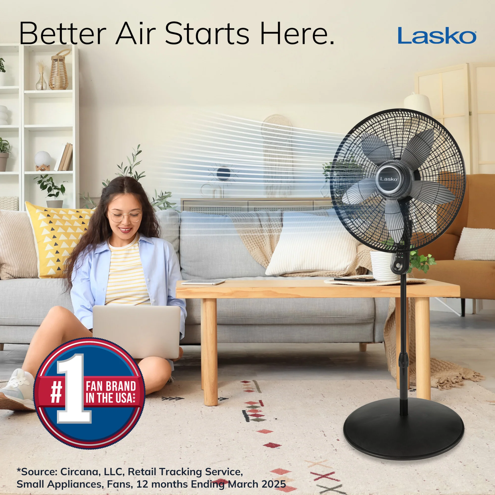 Lasko 20" Pedestal Fan: Oscillating, 4-Speed, Remote, Timer, Black - Image 2