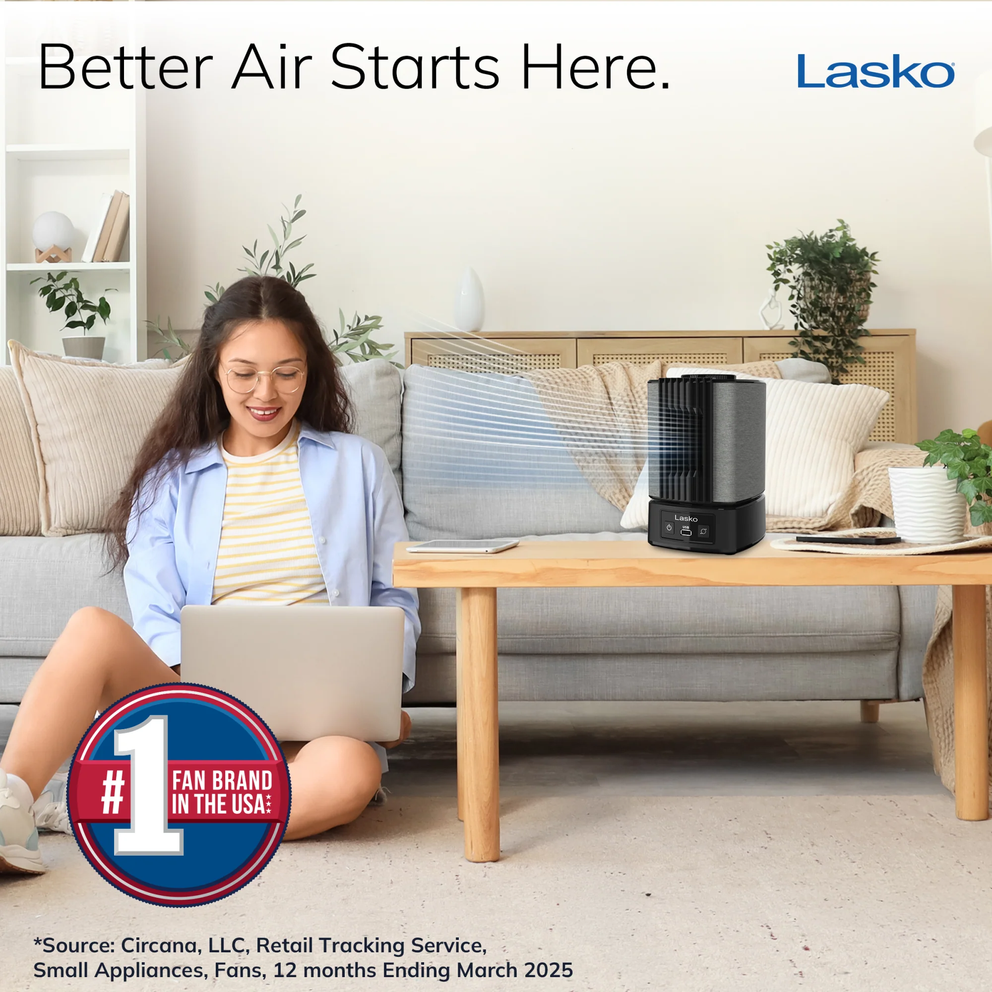 Lasko SlumberBreeze 8" Table Fan with White Noise: Oscillating, 2-Speed, Black - Image 2