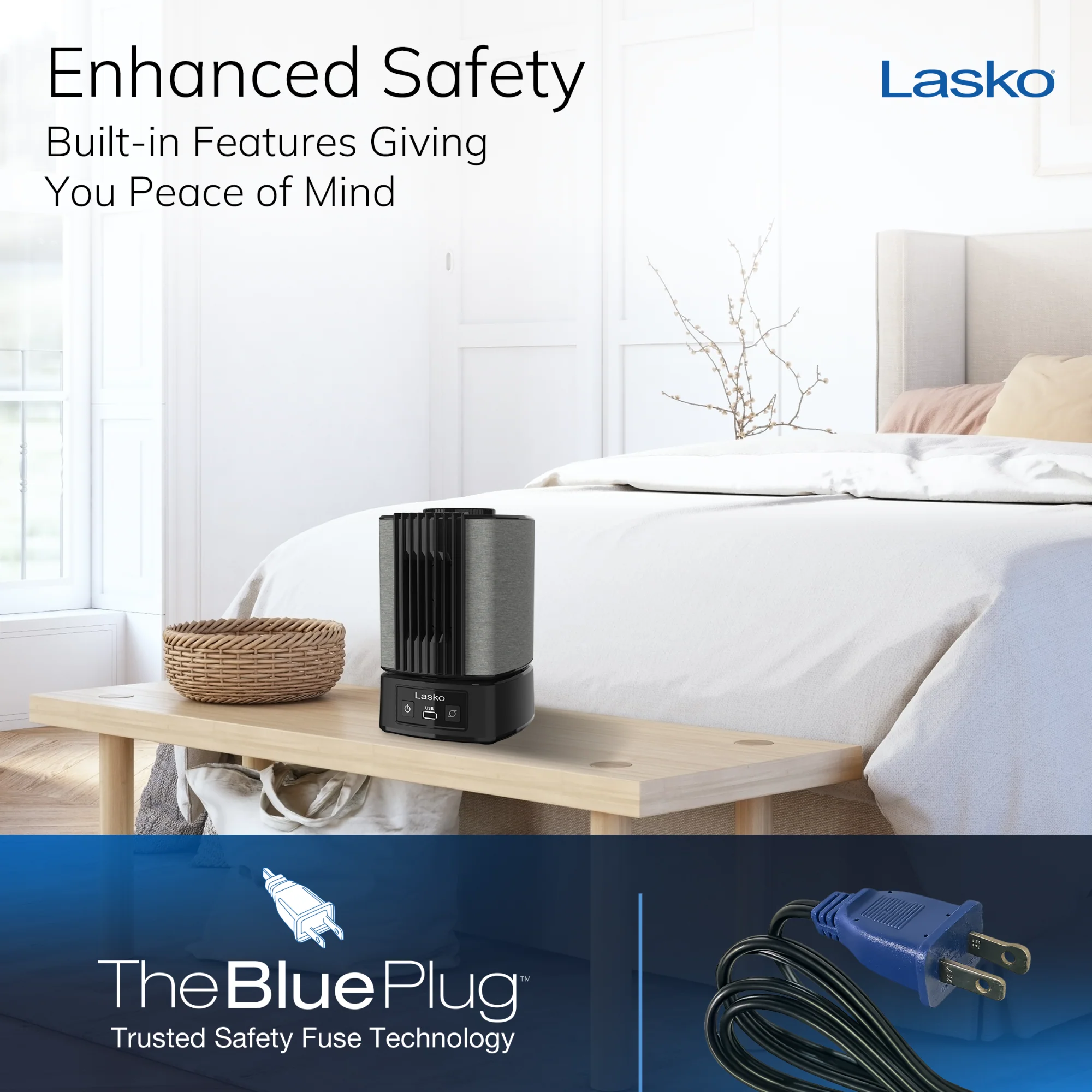 Lasko SlumberBreeze 8" Table Fan with White Noise: Oscillating, 2-Speed, Black - Image 6