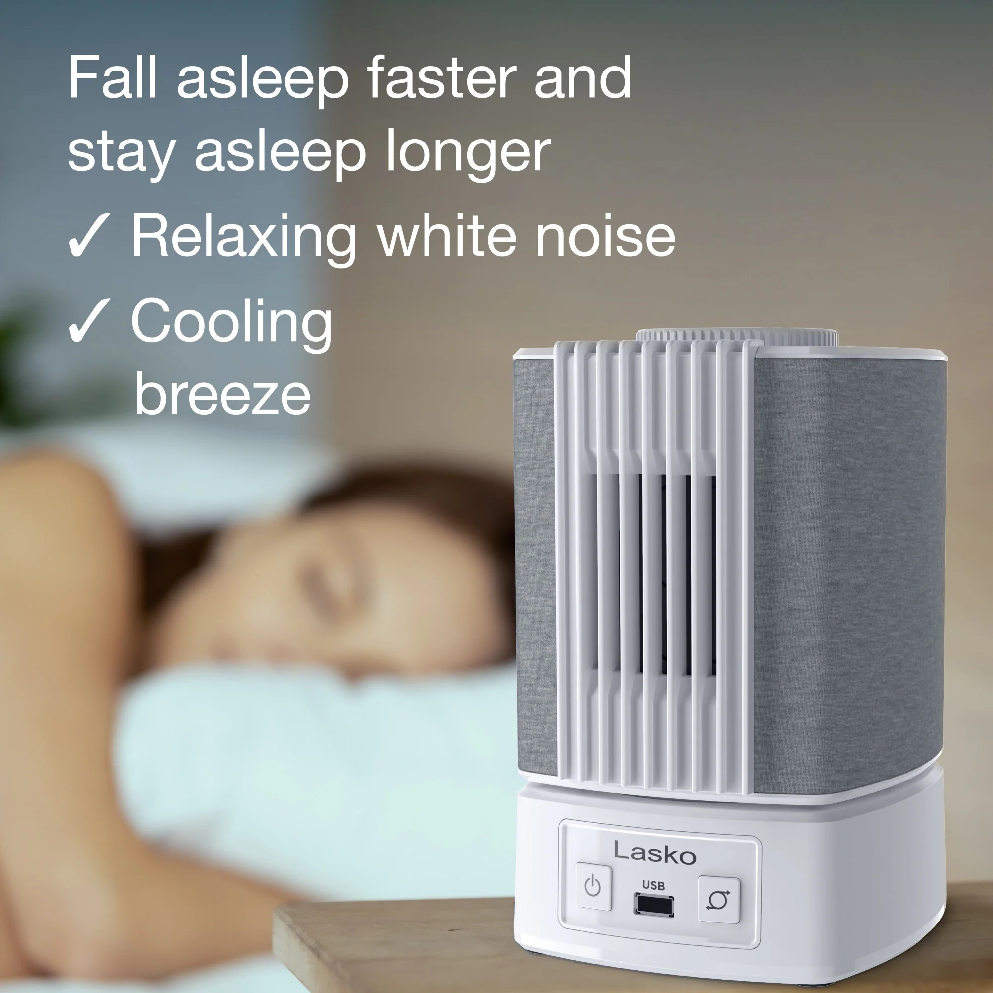Lasko SlumberBreeze 8" Table Fan with White Noise: Oscillating, 2-Speed, White - Image 3