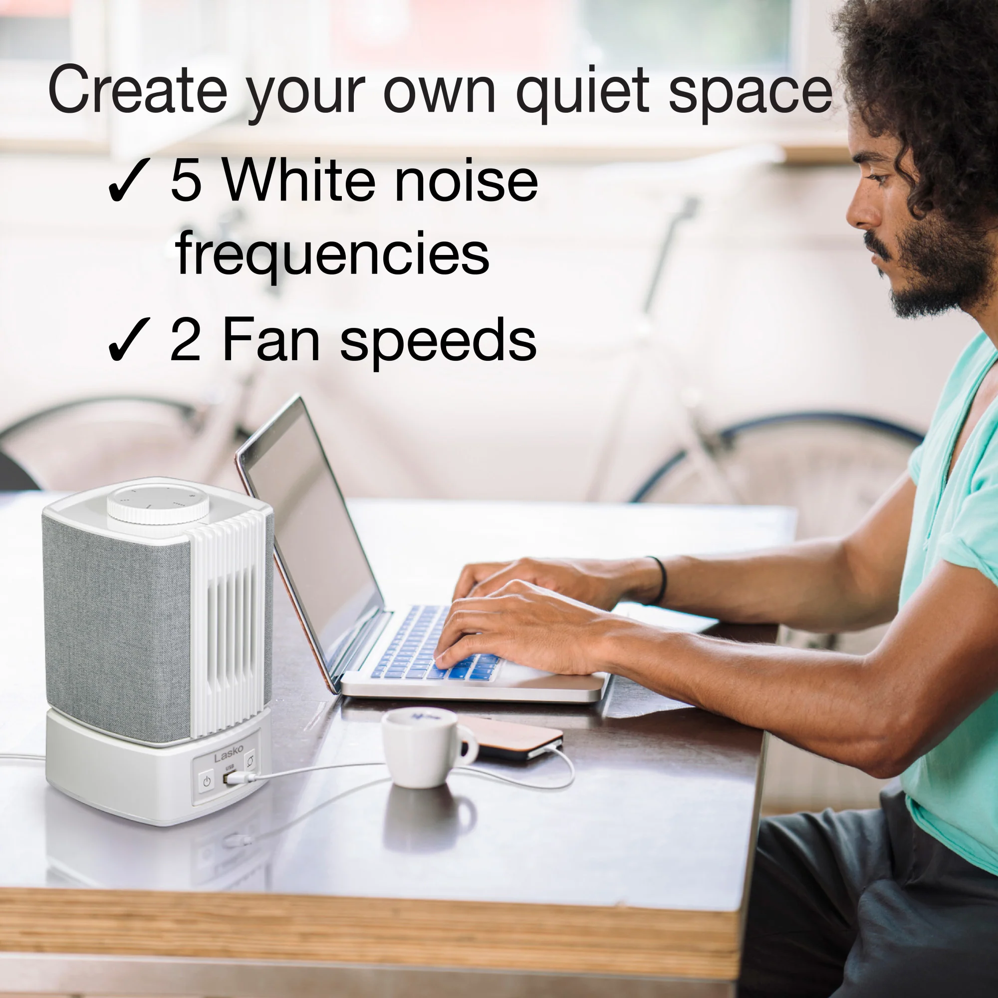 Lasko SlumberBreeze 8" Table Fan with White Noise: Oscillating, 2-Speed, White - Image 4