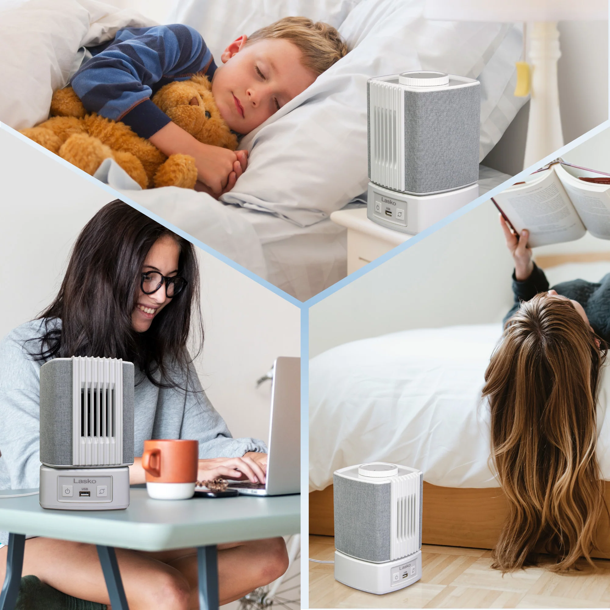 Lasko SlumberBreeze 8" Table Fan with White Noise: Oscillating, 2-Speed, White - Image 6