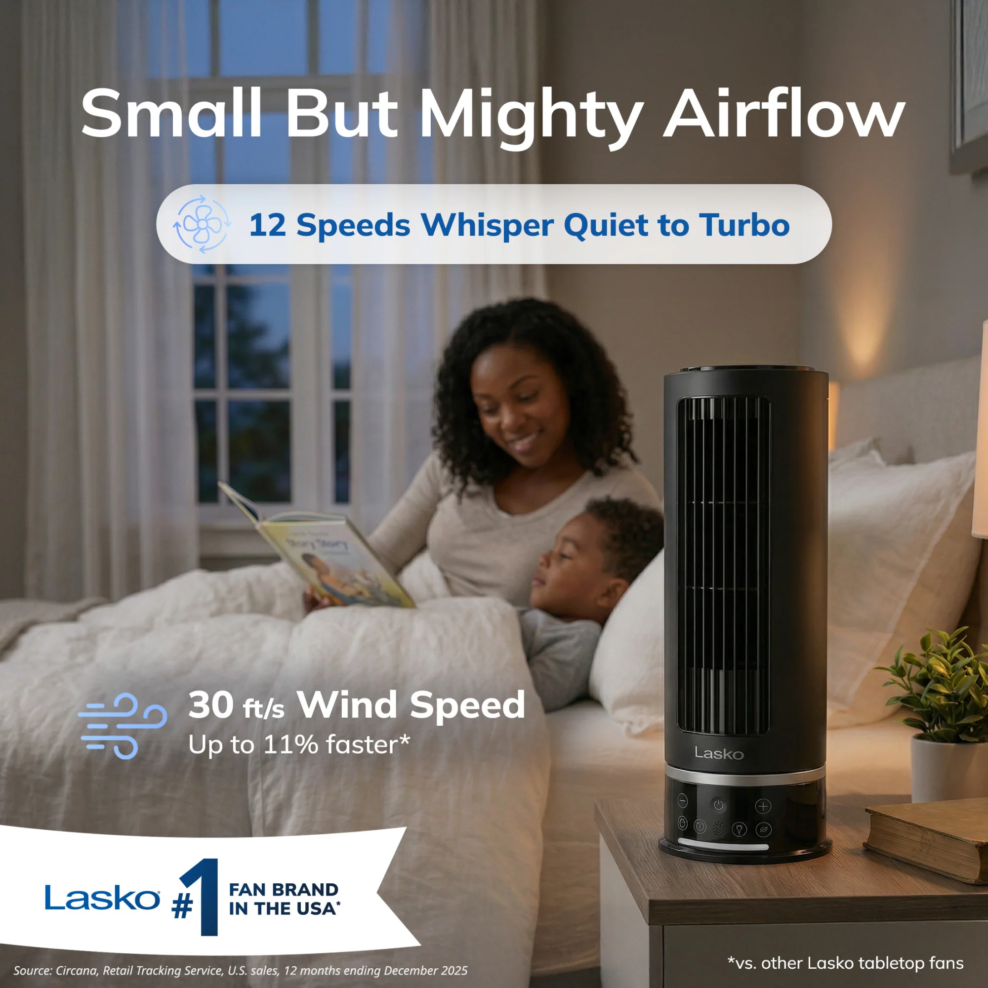Lasko StealthBreeze 15" DC Table Fan: Oscillating, 12-Speed, 15° Tilt, Remote, Black - Image 2