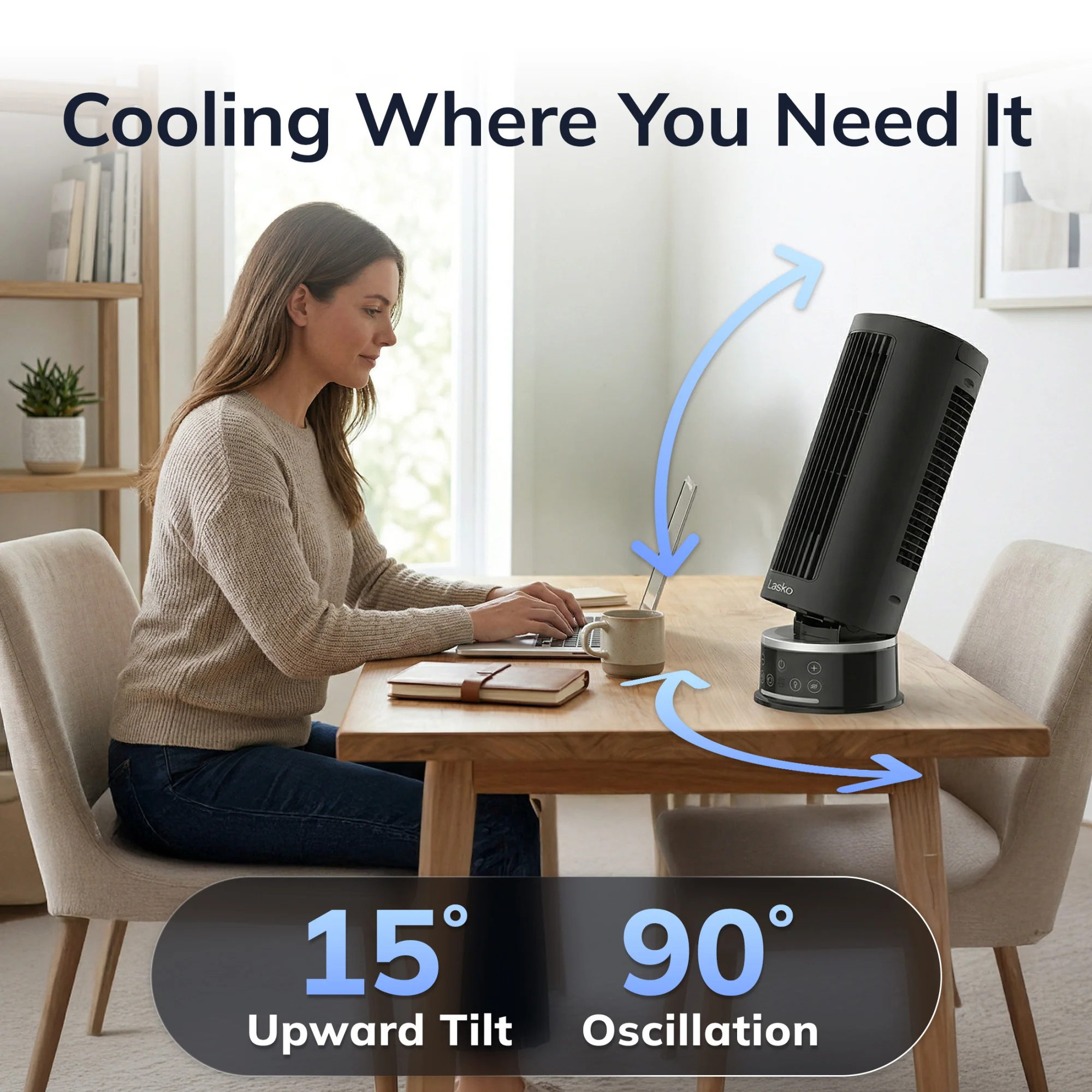 Lasko StealthBreeze 15" DC Table Fan: Oscillating, 12-Speed, 15° Tilt, Remote, Black - Image 3