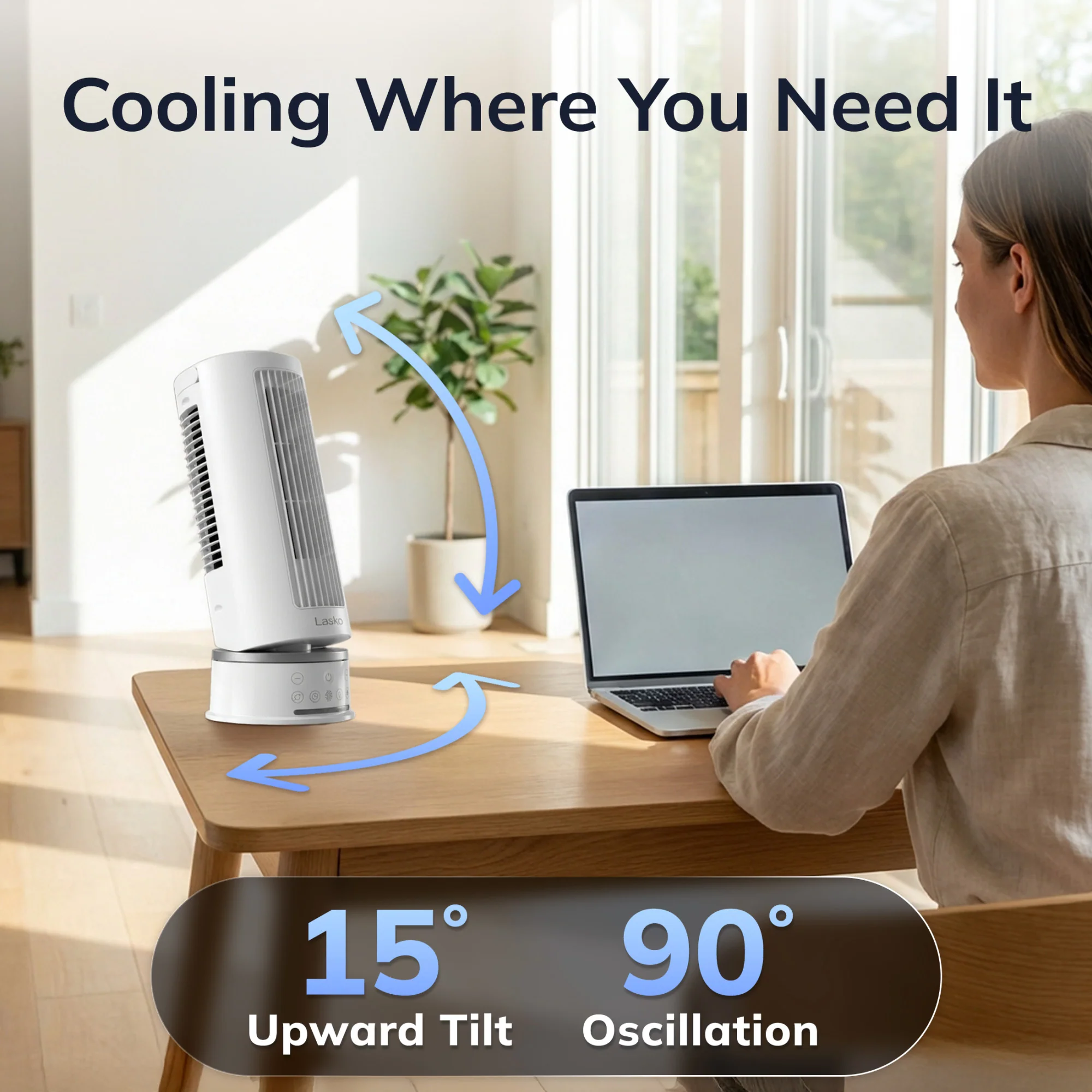 Lasko StealthBreeze 15" DC Table Fan: Oscillating, 12-Speed, 15° Tilt, Remote, White - Image 3