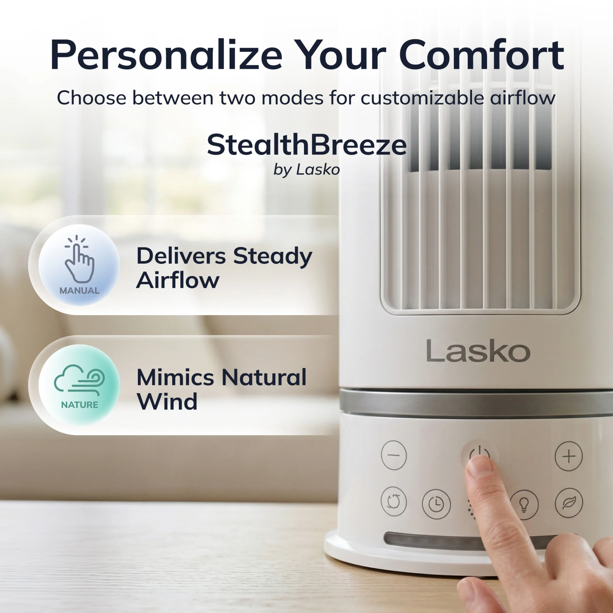 Lasko StealthBreeze 15" DC Table Fan: Oscillating, 12-Speed, 15° Tilt, Remote, White - Image 5