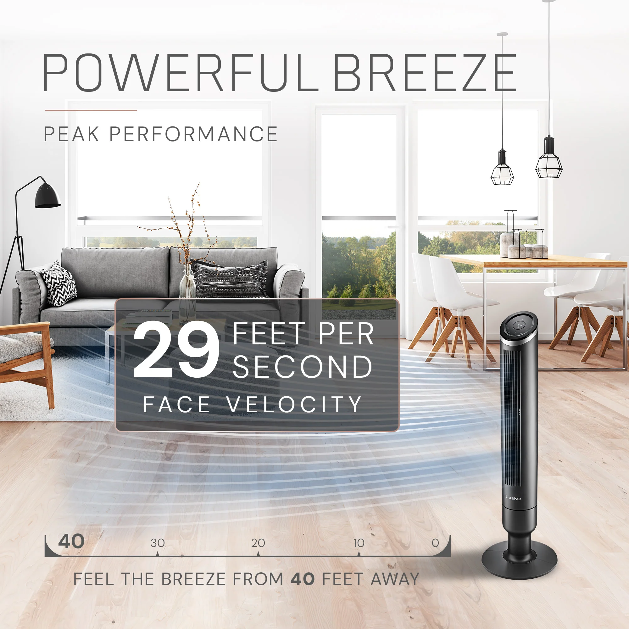 Lasko Apex 42" Tower Fan: Oscillating, 6-Speed, Remote, Timer, Black - Image 3