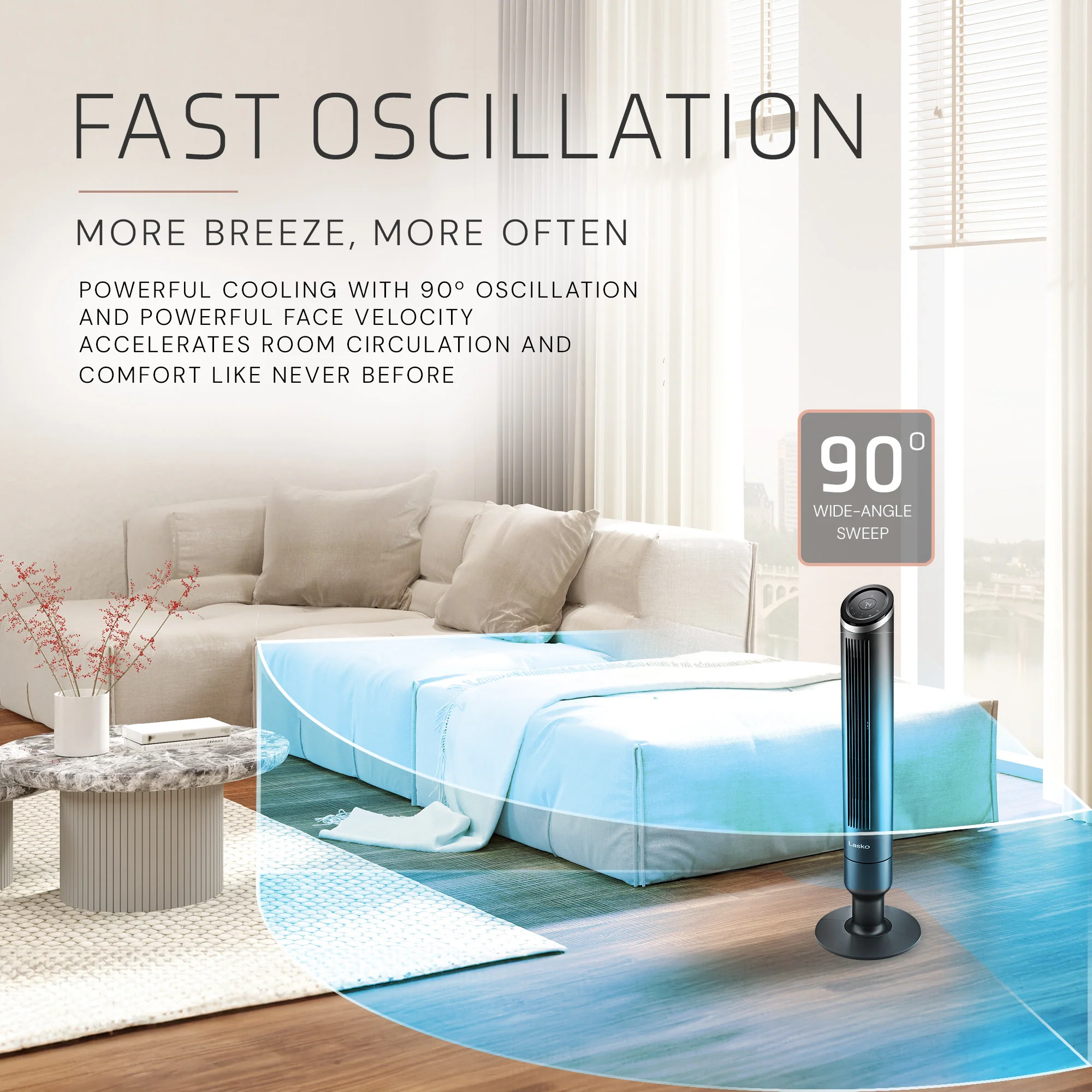 Lasko Apex 42" Tower Fan: Oscillating, 6-Speed, Remote, Timer, Black - Image 7