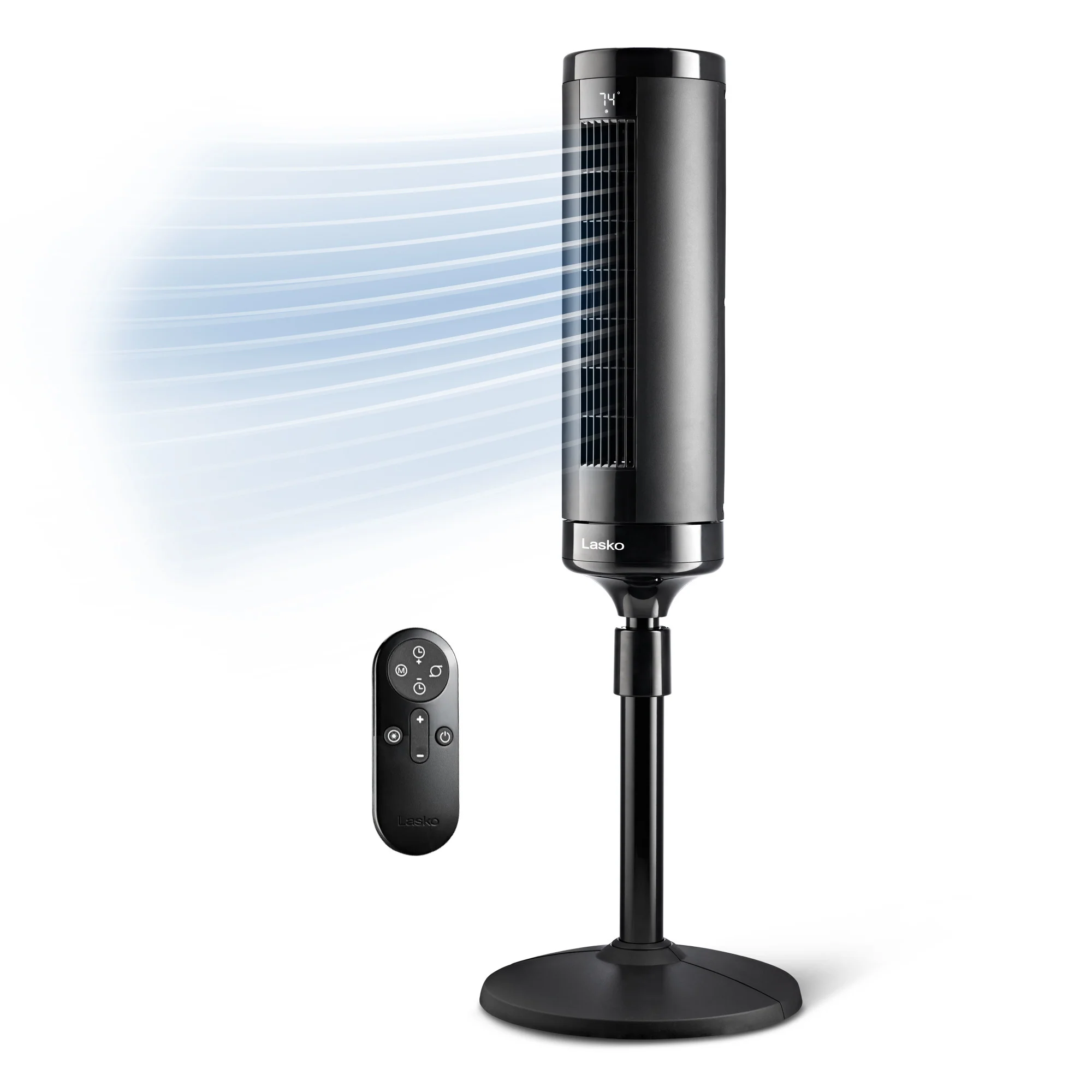 Lasko Elevation 54" DC Pedestal Tower Fan: Oscillating, 8-Speed, Remote, Black