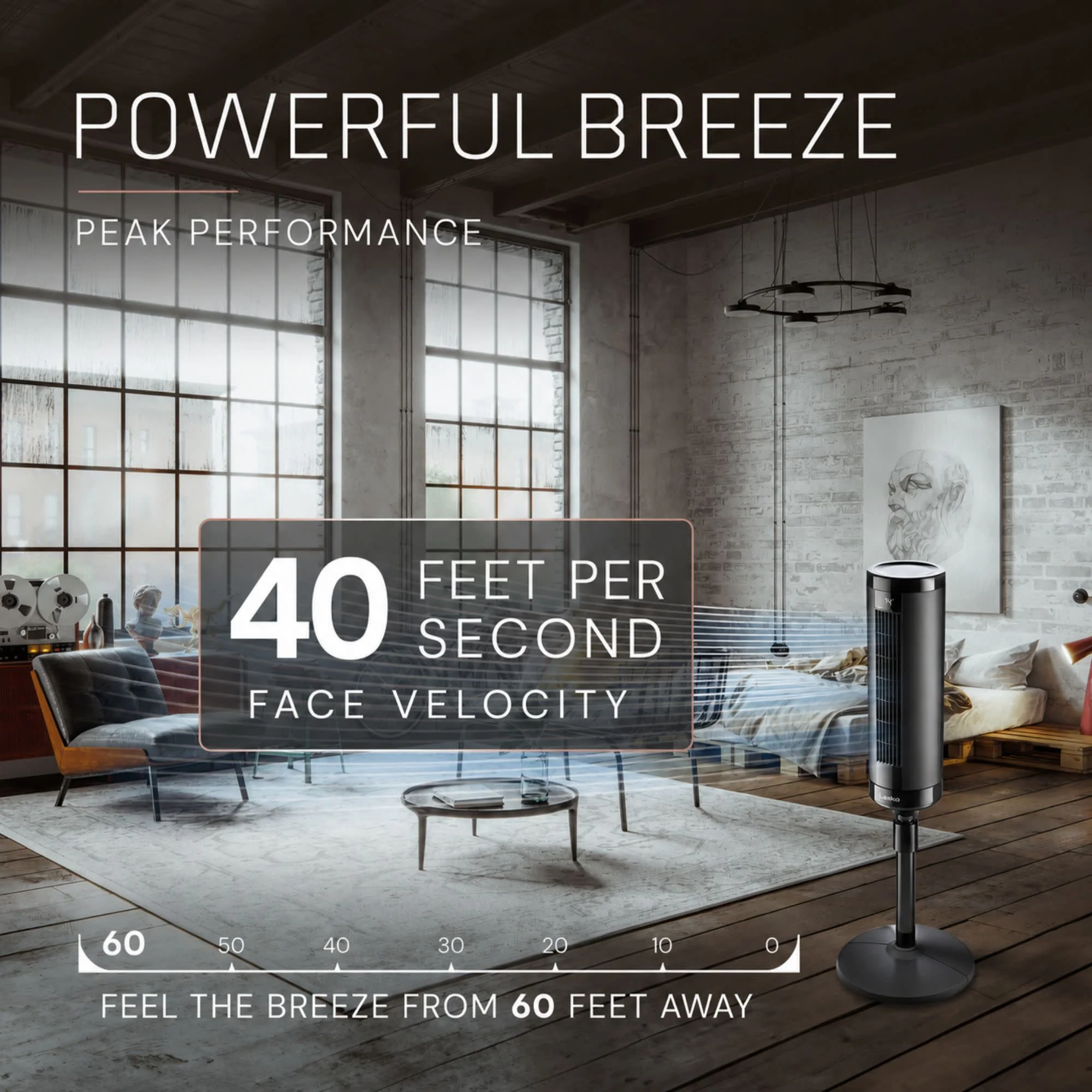 Lasko Elevation 54" DC Pedestal Tower Fan: Oscillating, 8-Speed, Remote, Black - Image 3