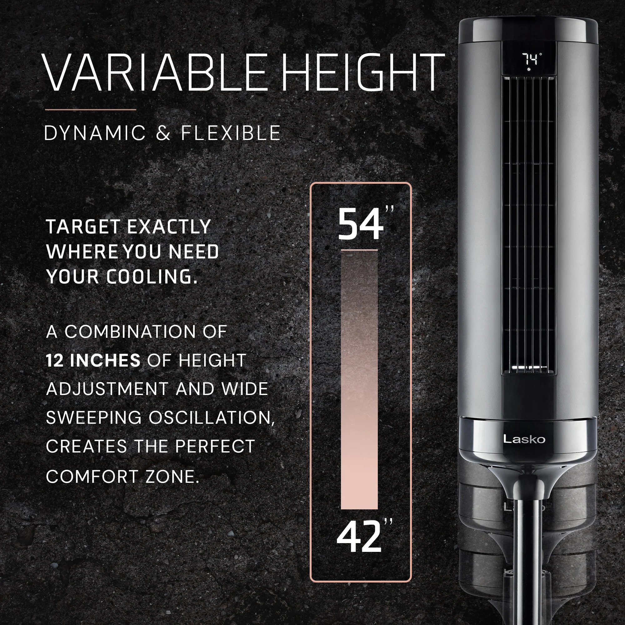 Lasko Elevation 54" DC Pedestal Tower Fan: Oscillating, 8-Speed, Remote, Black - Image 5