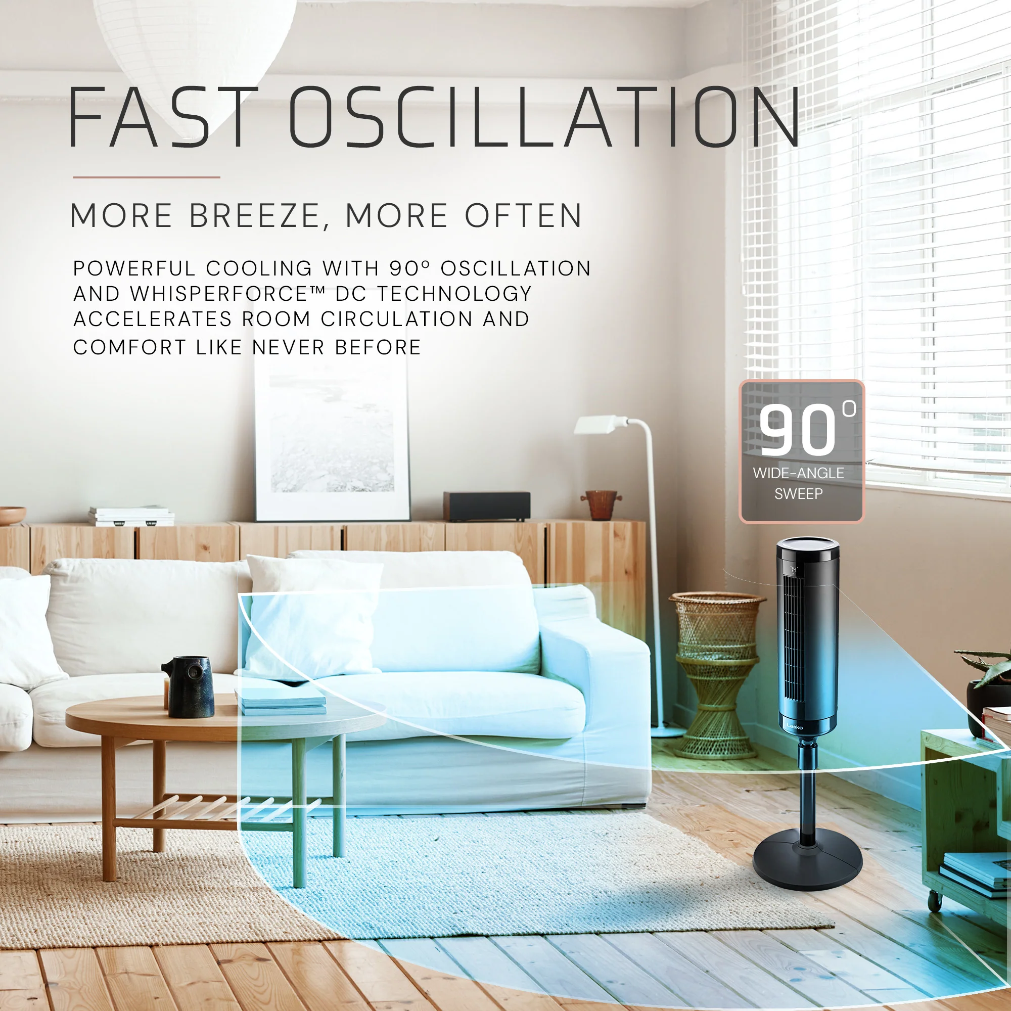 Lasko Elevation 54" DC Pedestal Tower Fan: Oscillating, 8-Speed, Remote, Black - Image 7