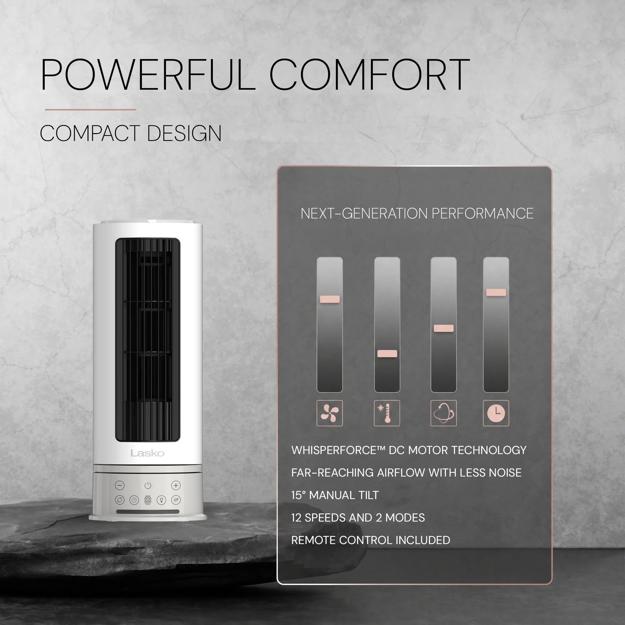 Lasko Pinnacle 15" DC Table Fan: Oscillating, 12-Speed, 15° Tilt, Remote, White - Image 6