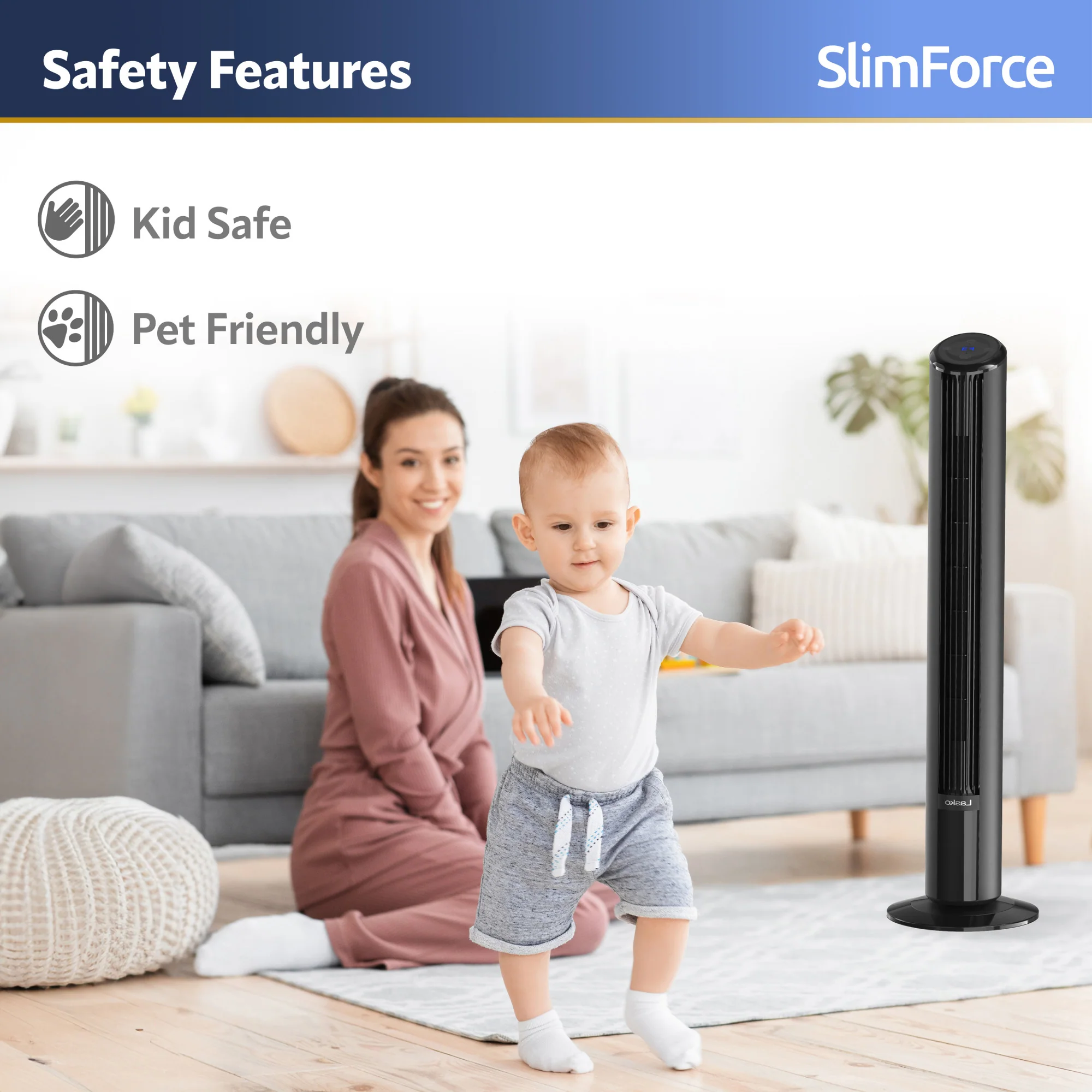 Lasko SlimForce 42" Tower Fan: Oscillating, 4-Speed, Remote, Timer, Black - Image 6