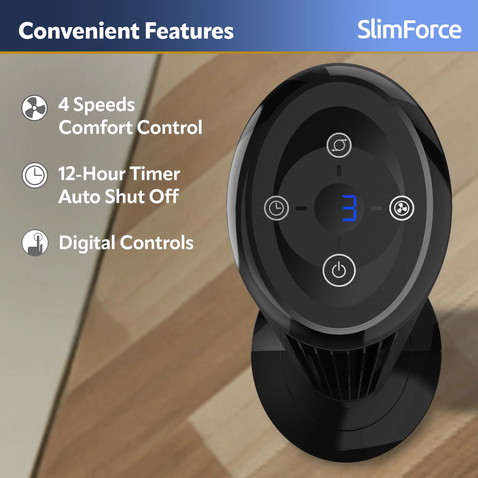 Lasko SlimForce 42" Tower Fan: Oscillating, 4-Speed, Remote, Timer, Black - Image 7