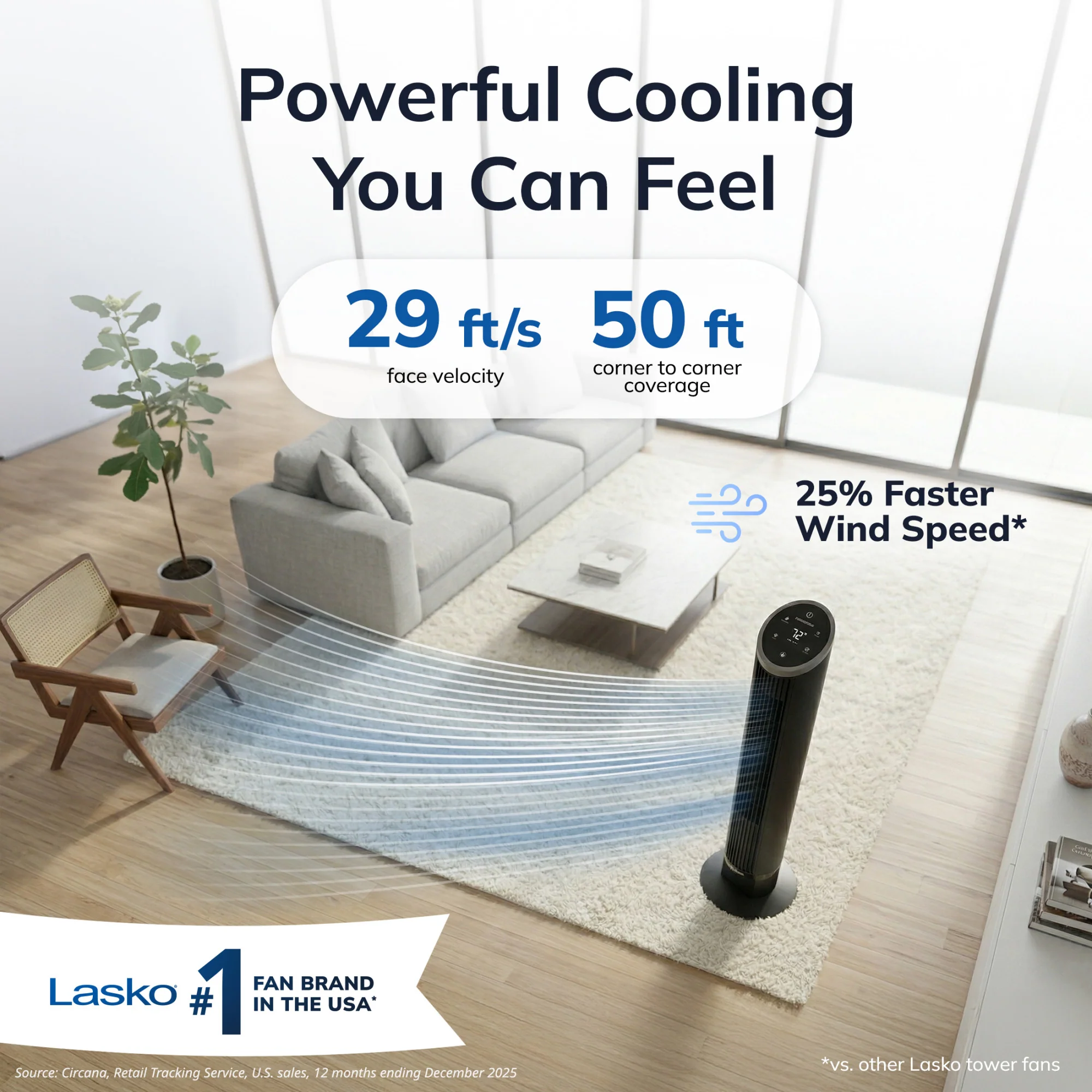 Lasko 36" DC Tower Fan: Oscillating, 12-Speed, Remote, Timer, Black - Image 2