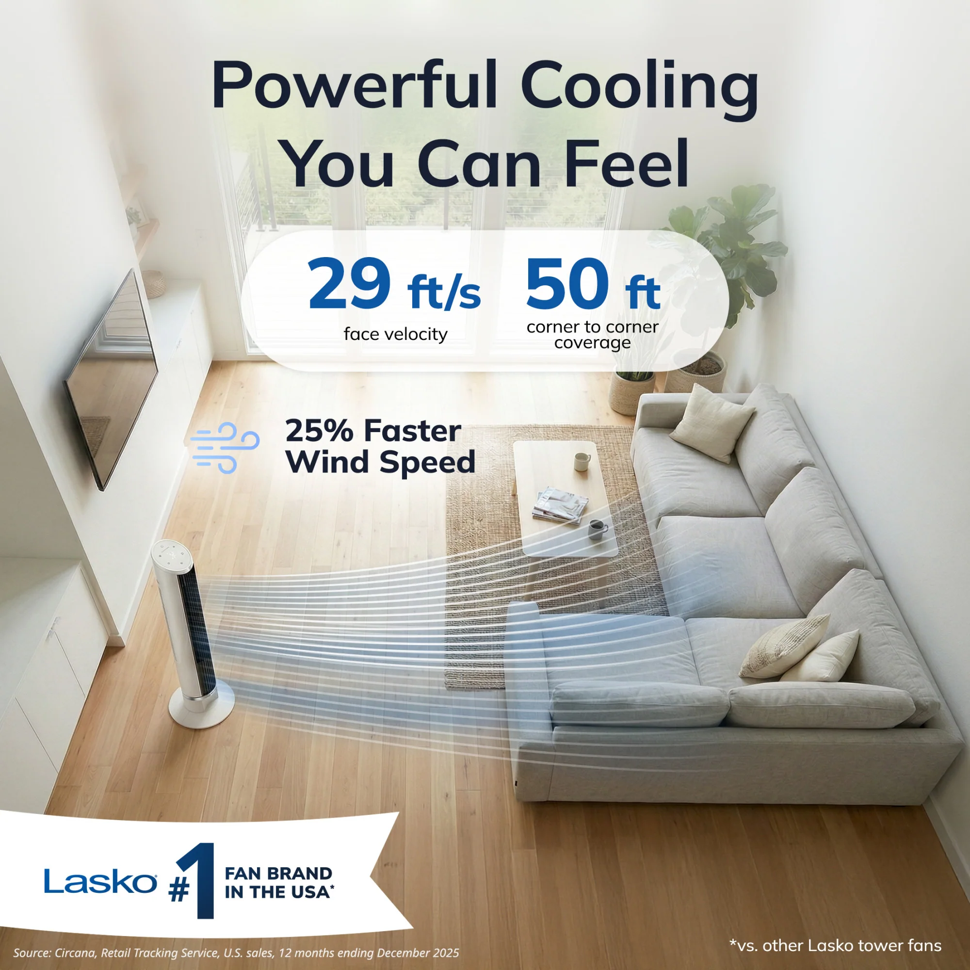 Lasko 36" DC Tower Fan: Oscillating, 12-Speed, Remote, Timer, White - Image 2