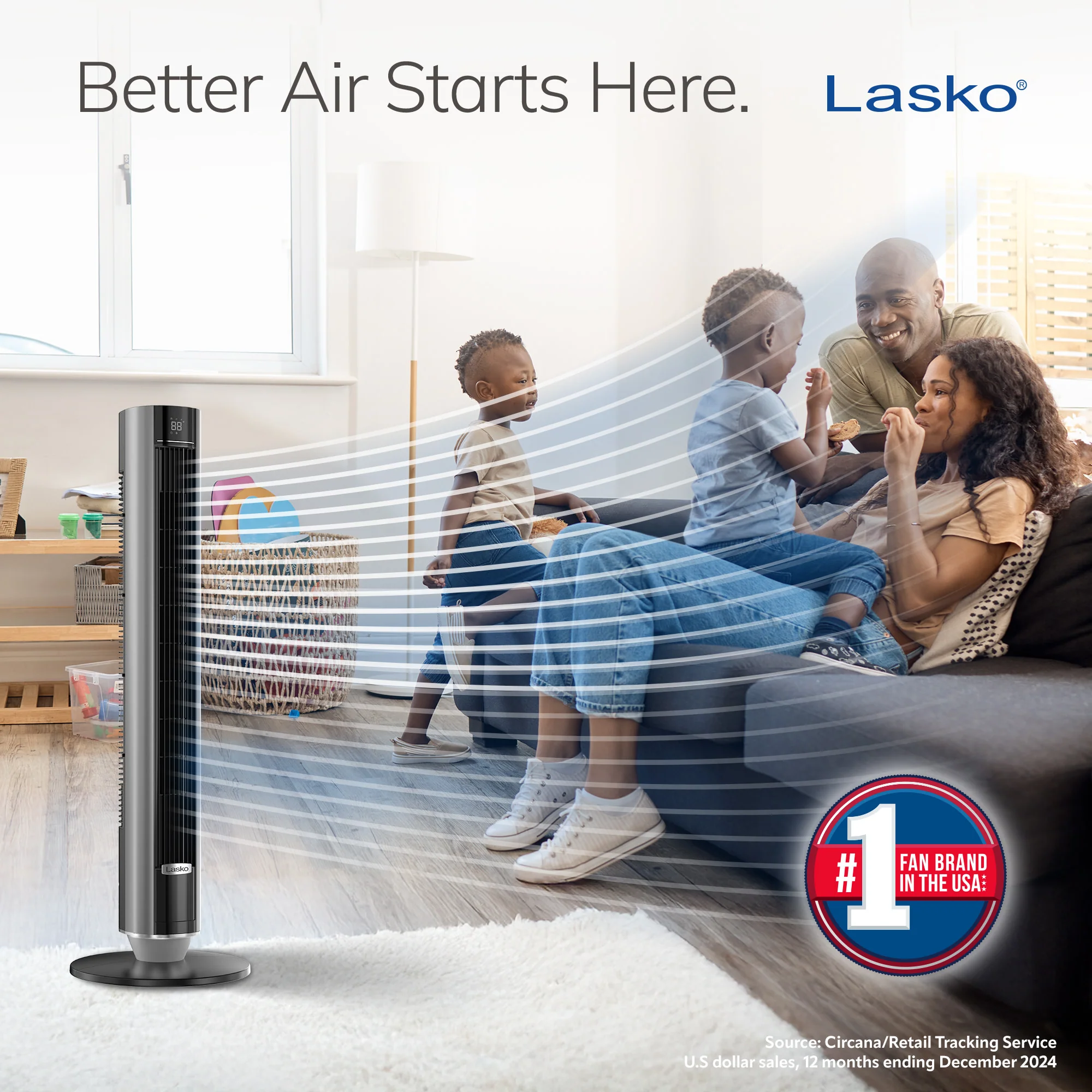 Lasko 40" DC Tower Fan: Oscillating, 12-Speed, Remote, Timer, Black - Image 2