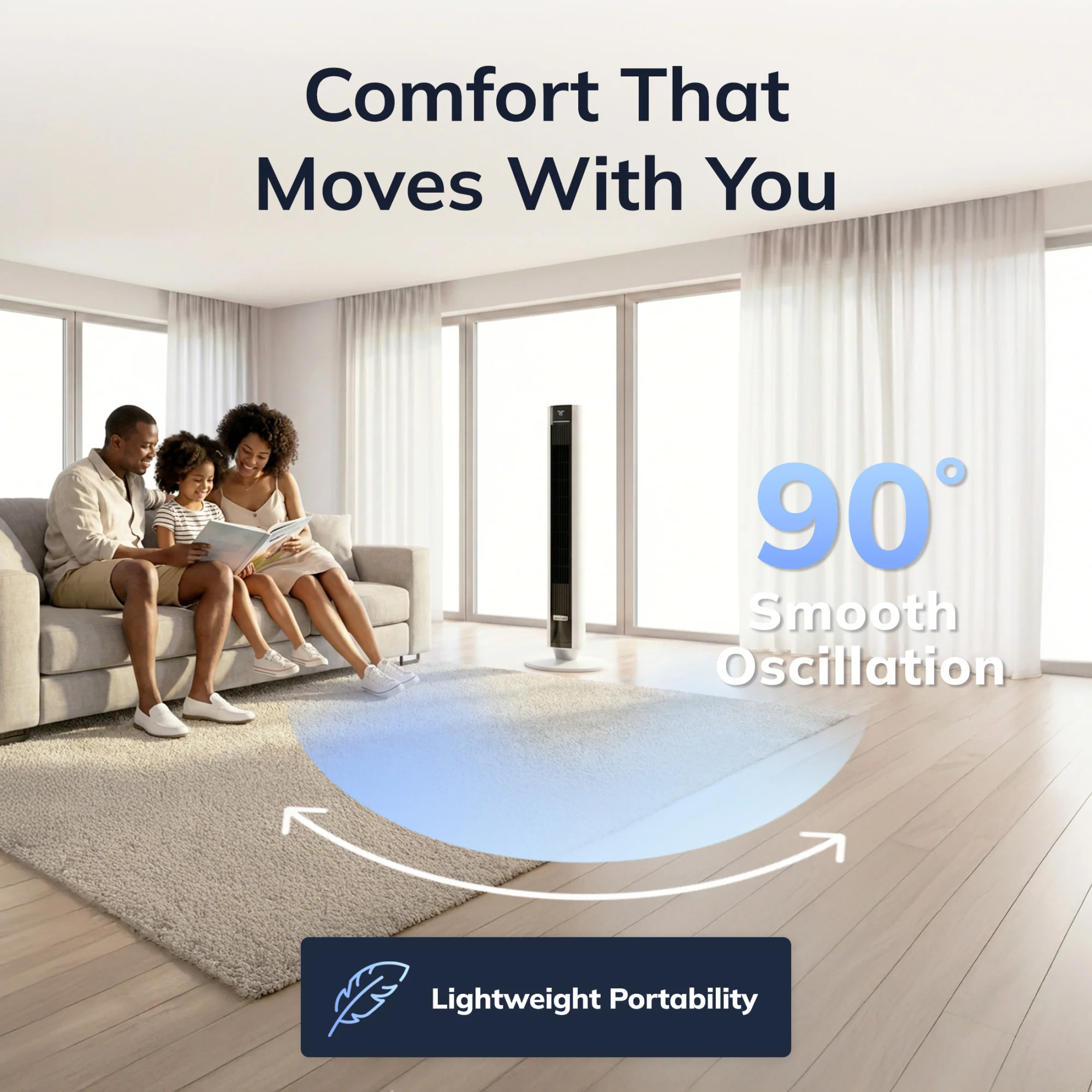 Lasko 40" DC Tower Fan: Oscillating, 12-Speed, Remote, Timer, White - Image 5