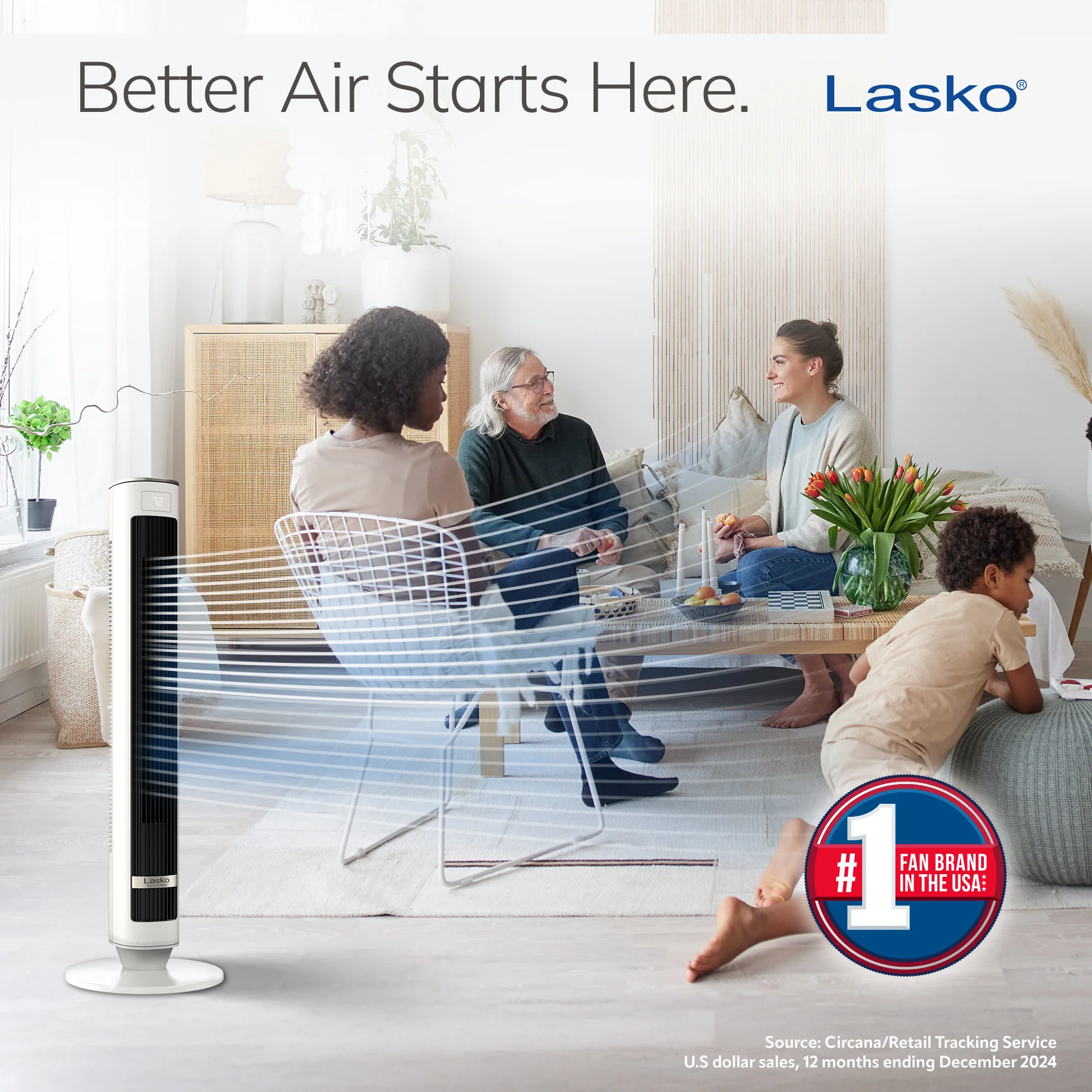 Lasko 40" DC Tower Fan: Oscillating, 12-Speed, Remote, Timer, White - Image 2