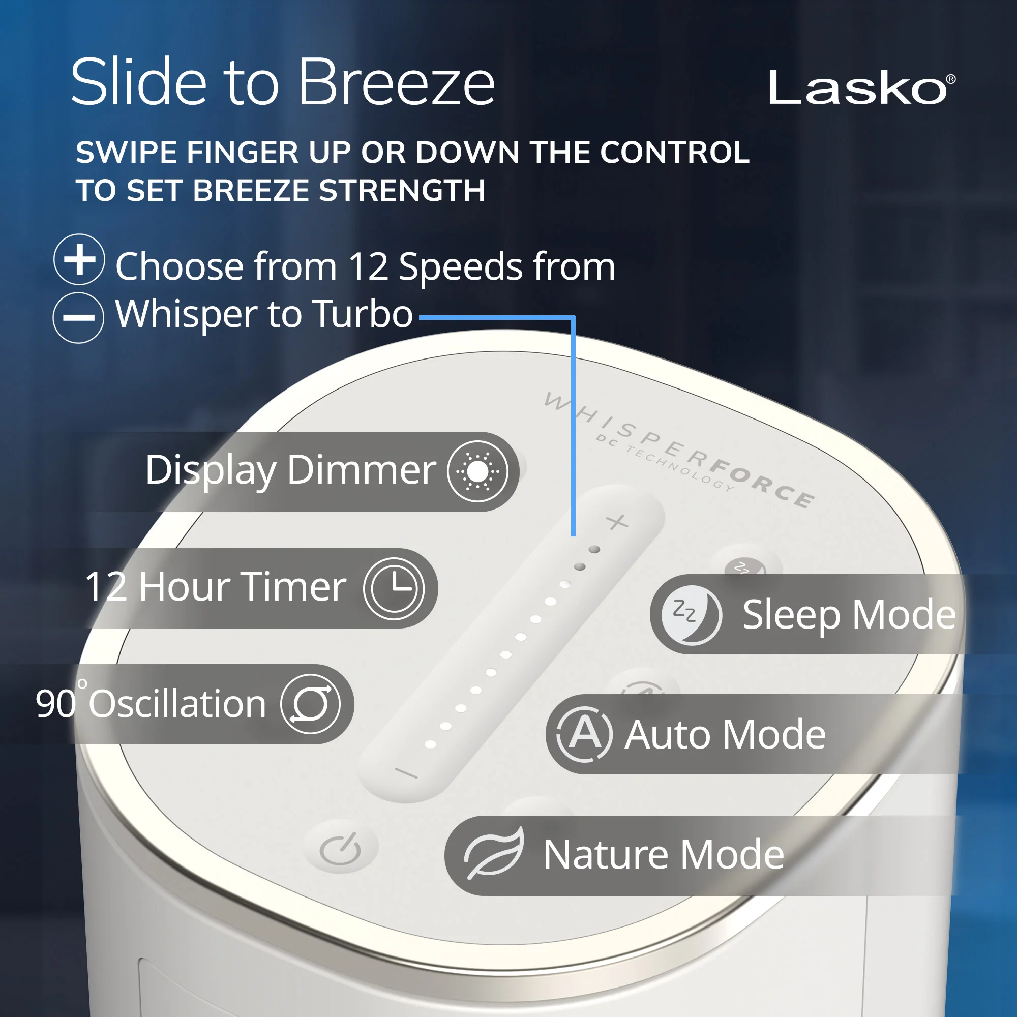 Lasko 40" DC Tower Fan: Oscillating, 12-Speed, Remote, Timer, White - Image 9