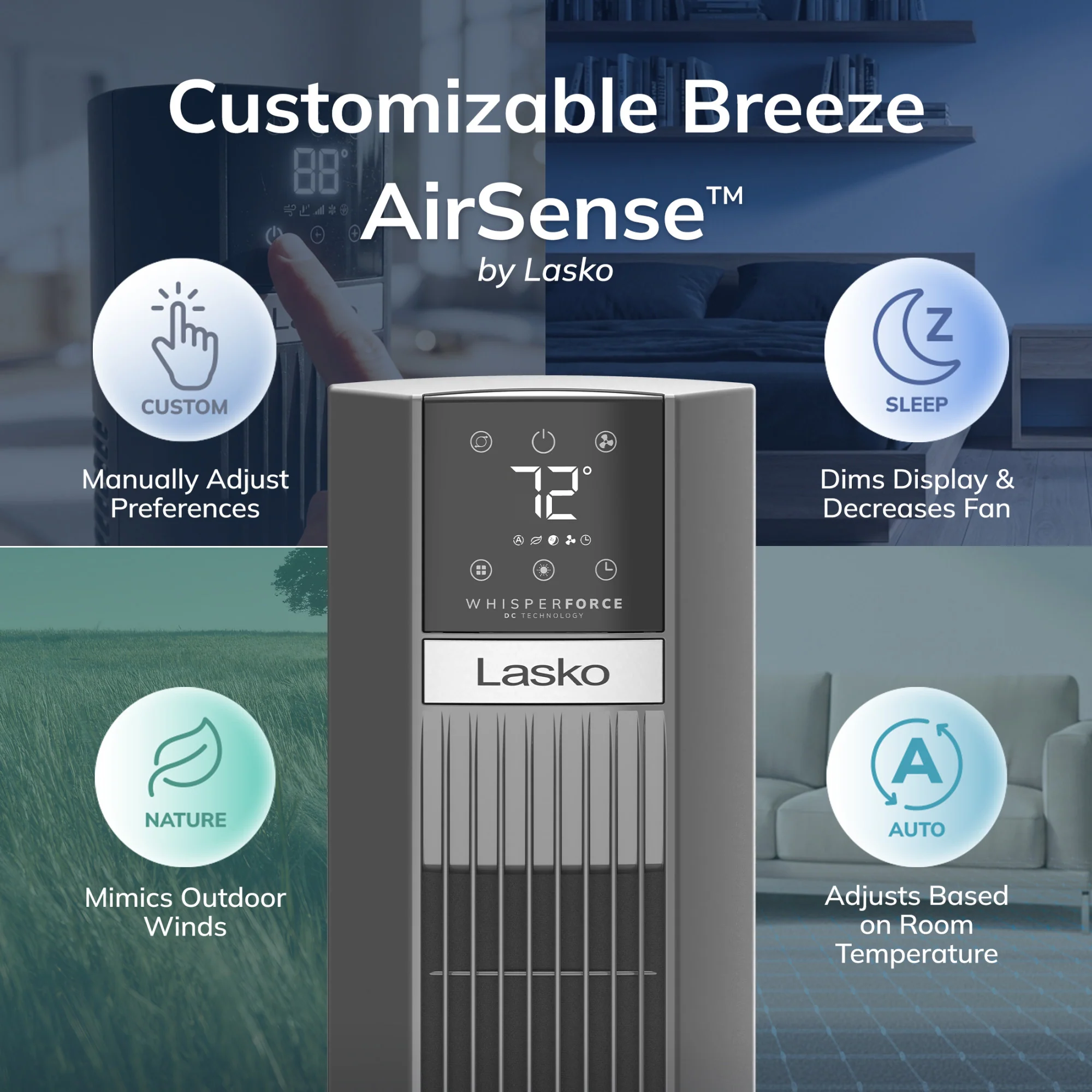 Lasko 48" DC Tower Fan: Oscillating, 12-Speed, Remote, Timer, Gray - Image 5