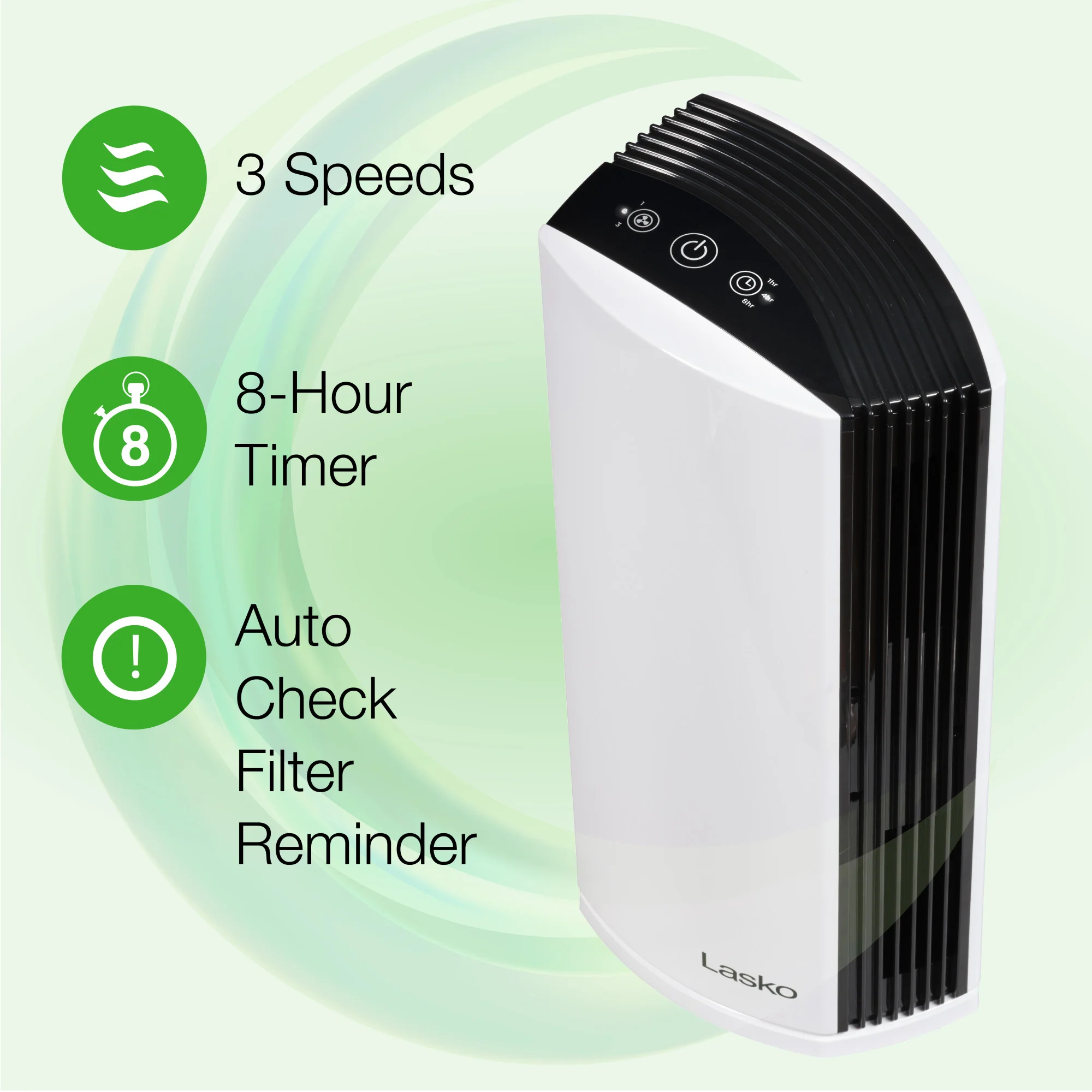 Lasko True HEPA Room Air Purifier with Timer, LP300, White - Image 3