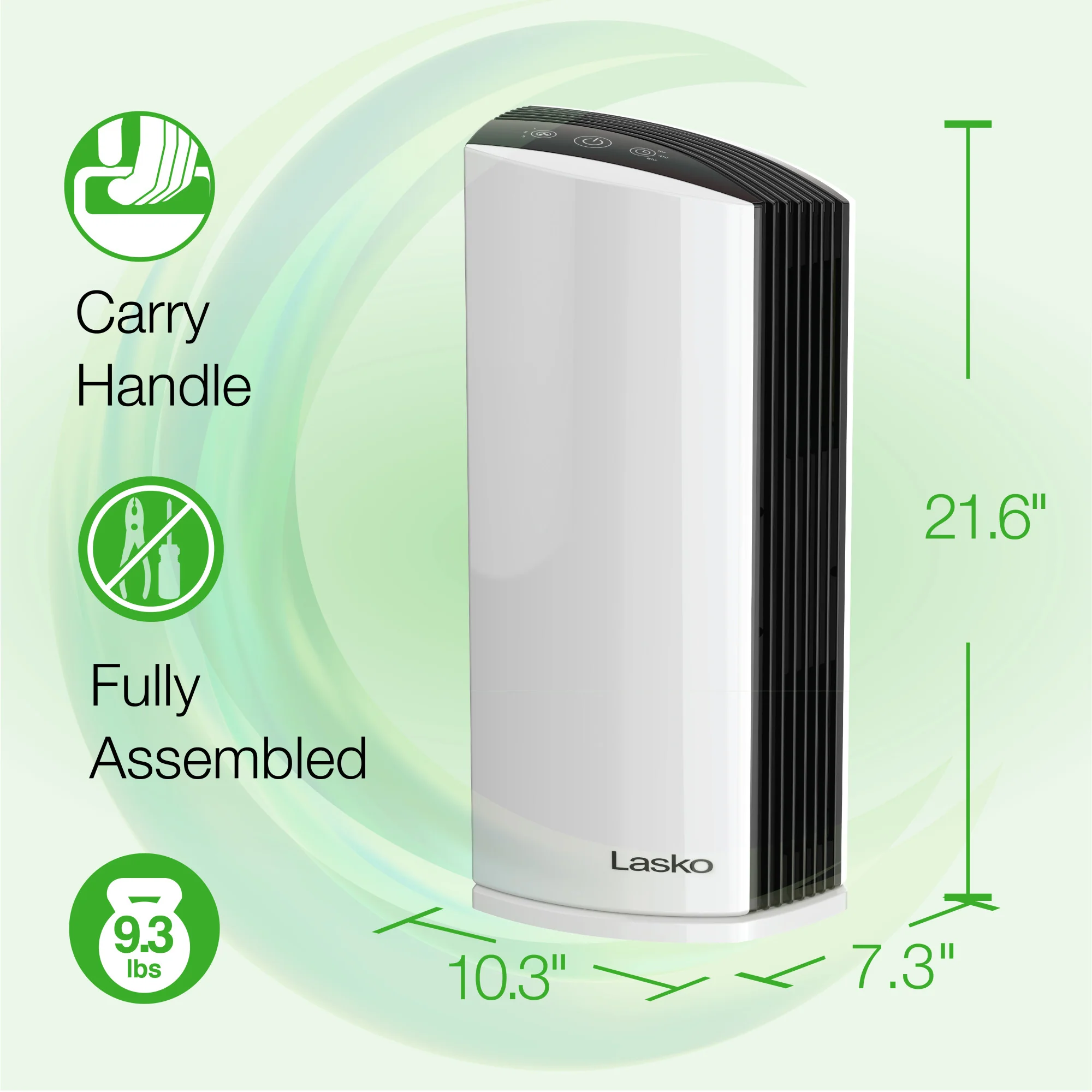 Lasko True HEPA Room Air Purifier with Timer, LP300, White - Image 6