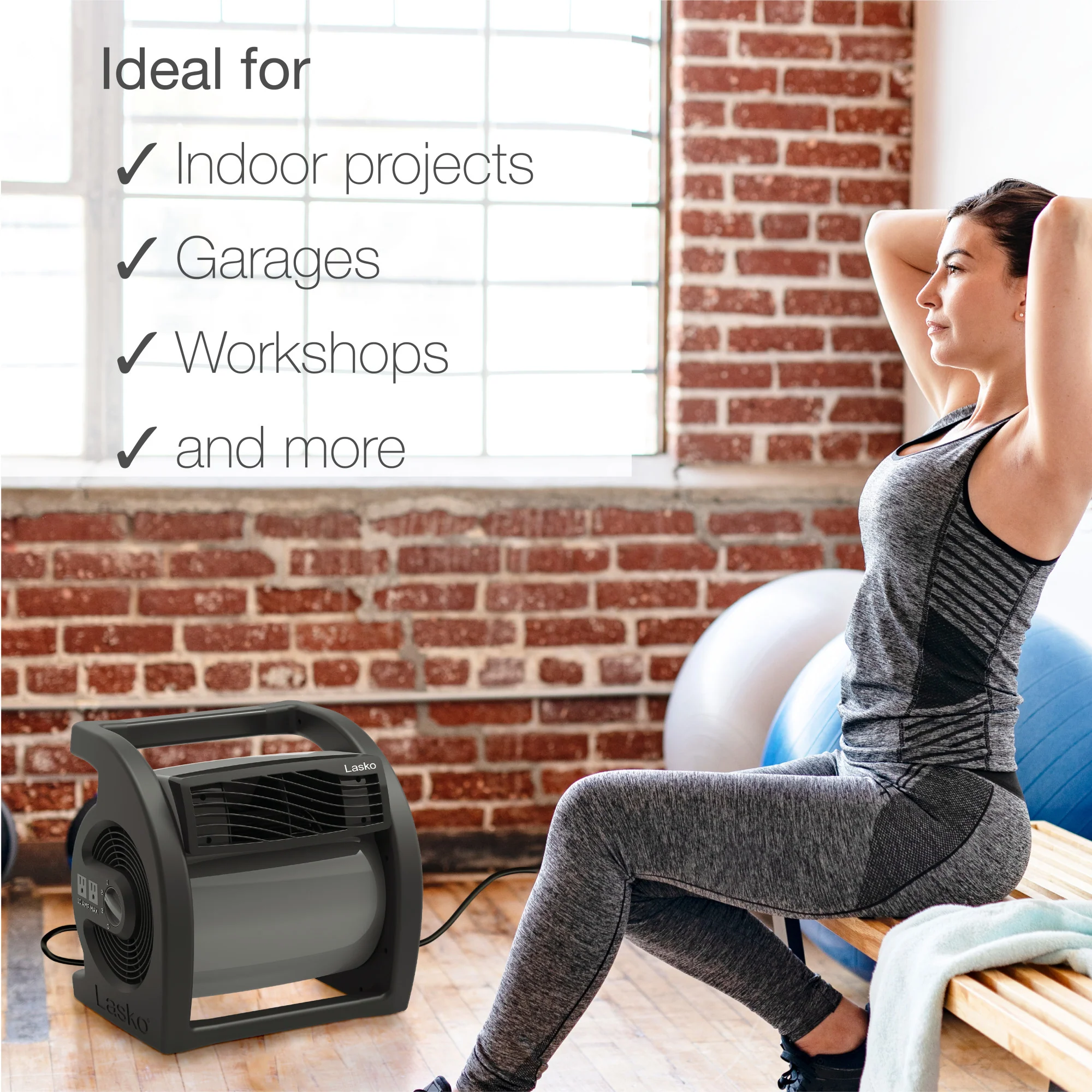 Lasko Max Performance 15" Air Mover Blower Fan: 3-Speed, High Velocity, 2 Outlets, Black - Image 5