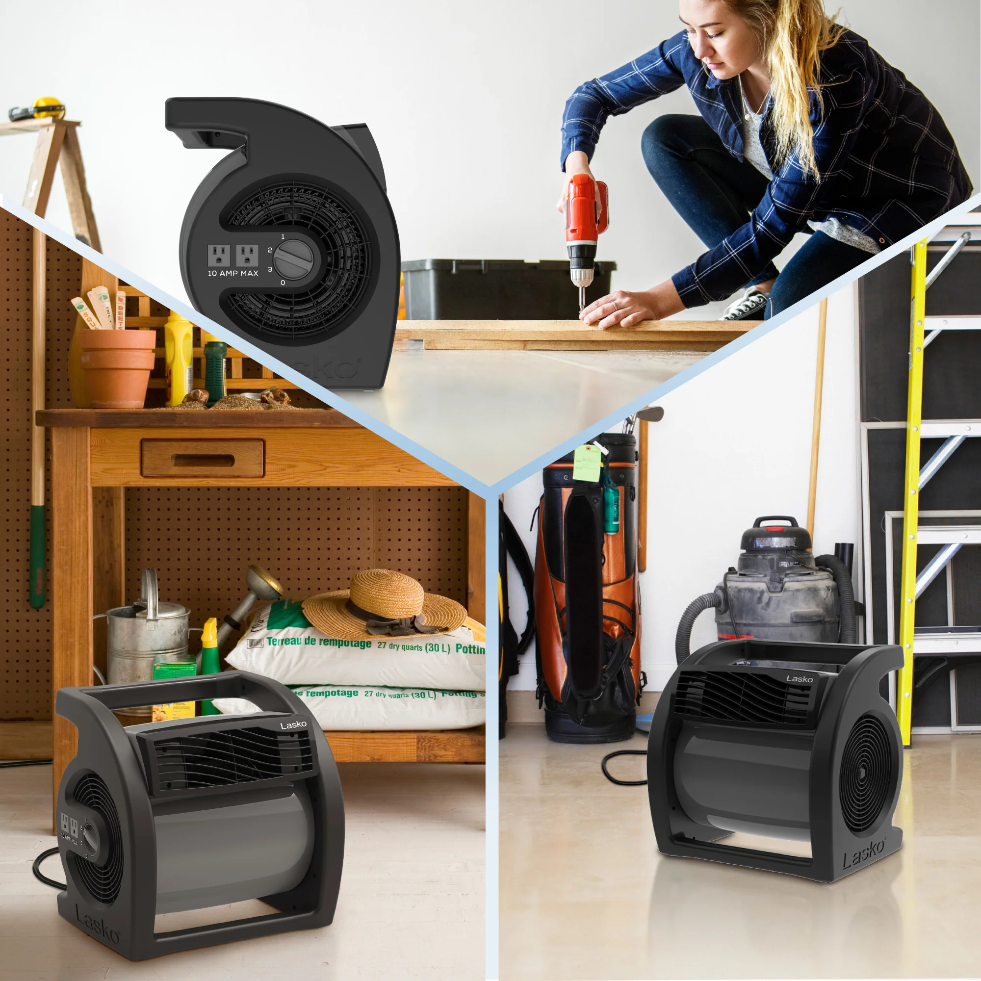 Lasko Max Performance 15" Air Mover Blower Fan: 3-Speed, High Velocity, 2 Outlets, Black - Image 7