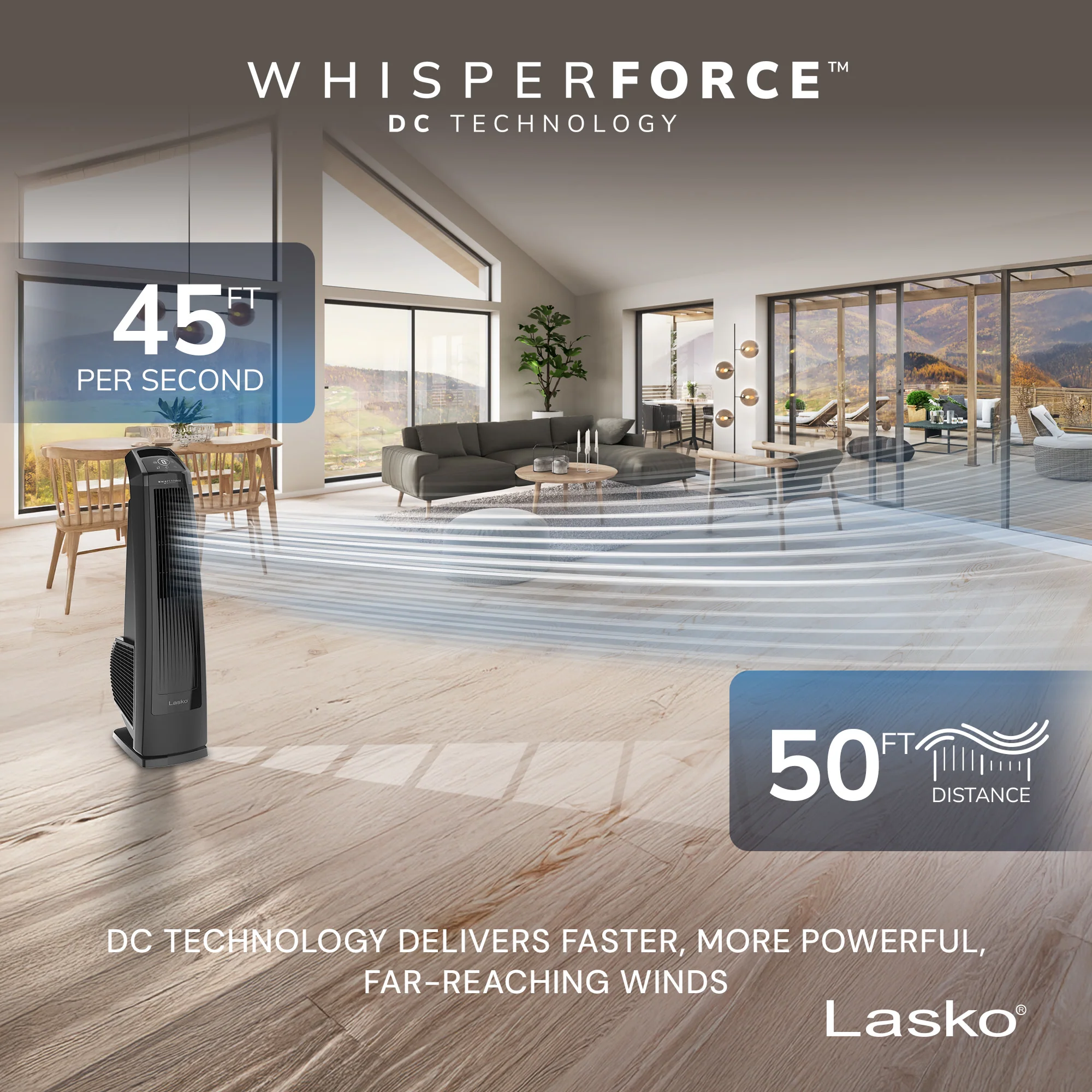 Lasko 35" DC Tower Fan: Oscillating, 9-Speed, High Velocity, Remote, Black - Image 2