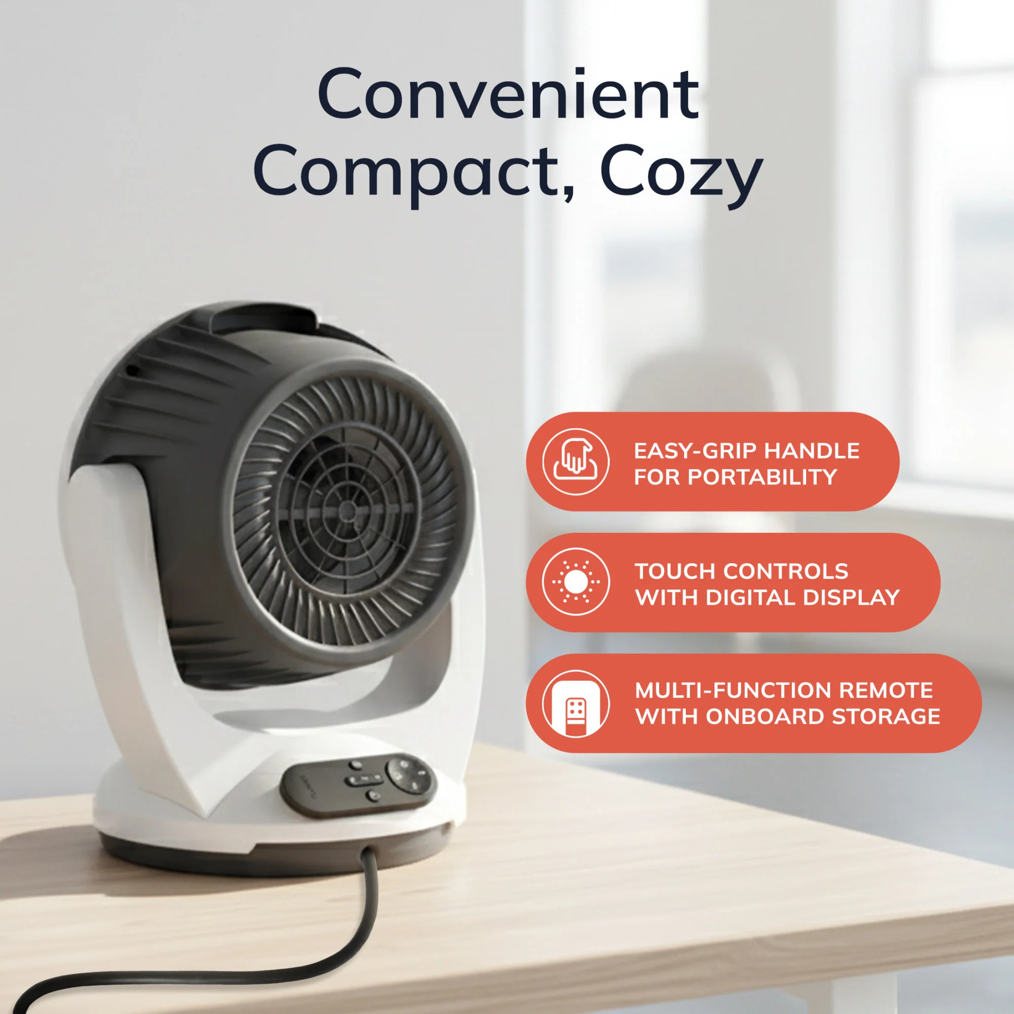 Lasko Whirlwind Heat™ Orbital Space Heater (3 heat settings, 3-speed, remote, timer. white) - Image 6