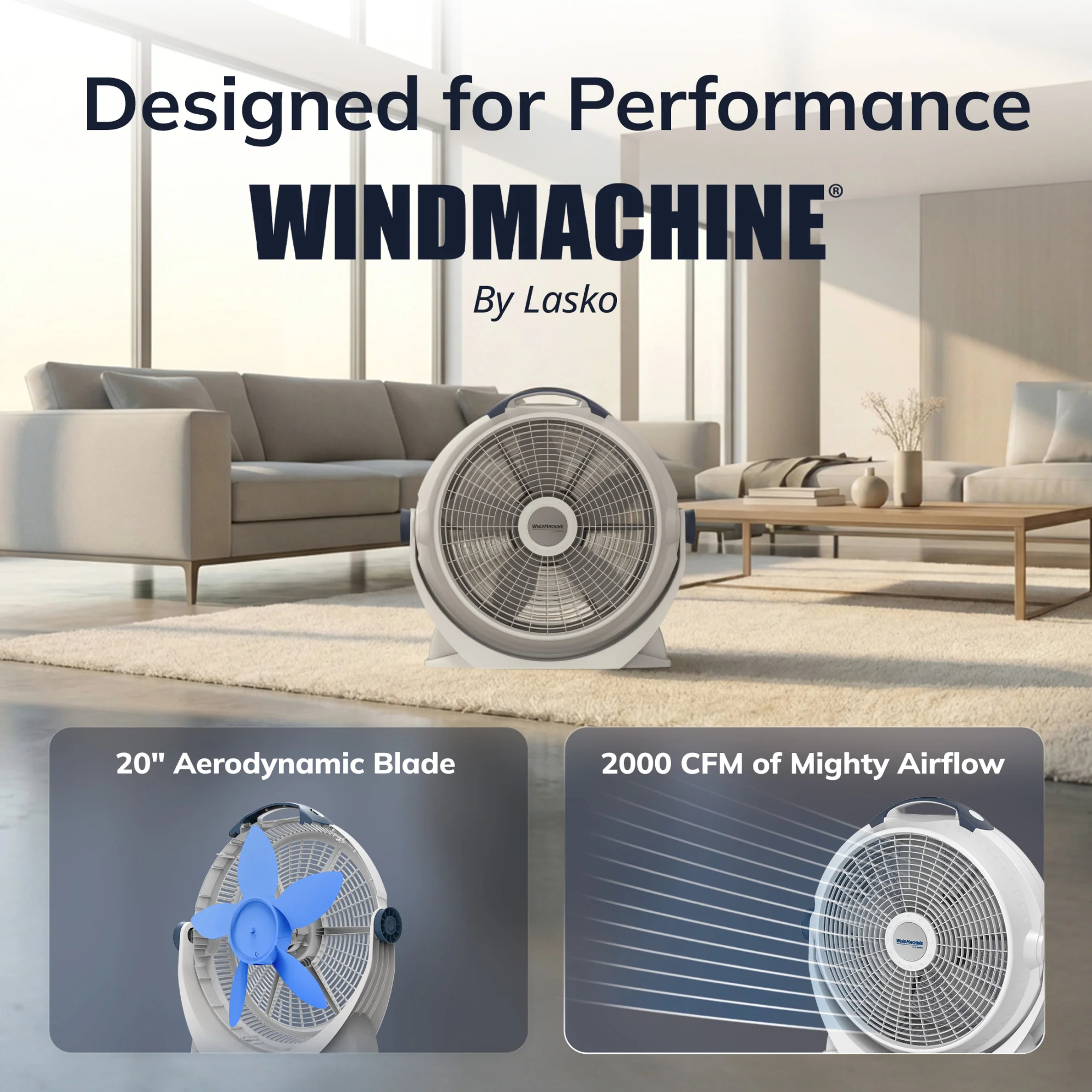 Lasko Wind Machine 20" Air Circulator Fan: 3-Speed, 360° Directional Airflow, Gray - Image 4