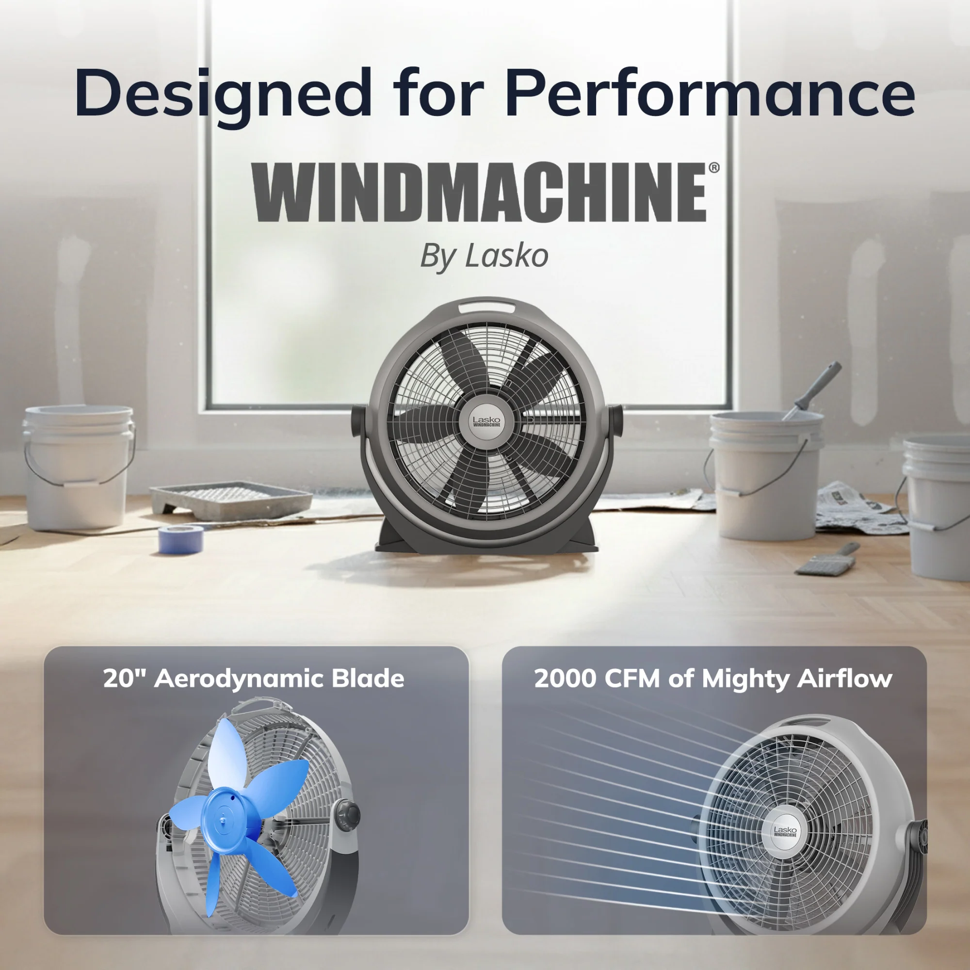 Lasko Wind Machine 20" Air Circulator Fan: 3-Speed, 360° Airflow, Gray - Image 4
