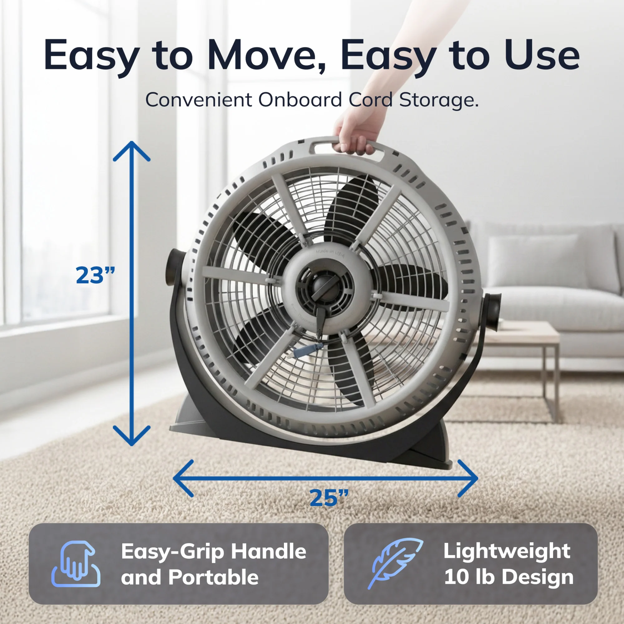 Lasko Wind Machine 20" Air Circulator Fan: 3-Speed, 360° Airflow, Gray - Image 7