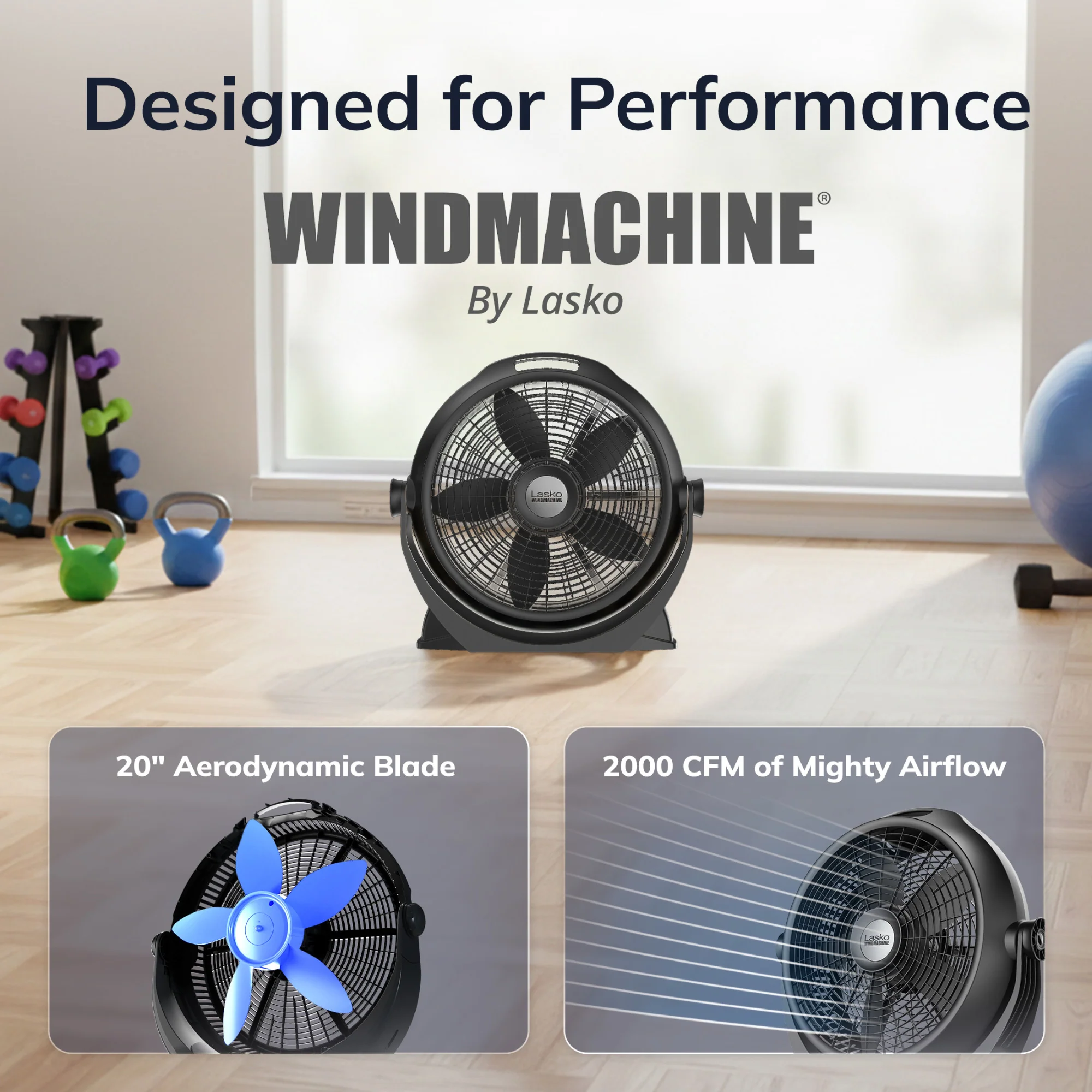 Lasko Wind Machine 20" Air Circulator Fan: 3-Speed, 360° Airflow, Black - Image 4