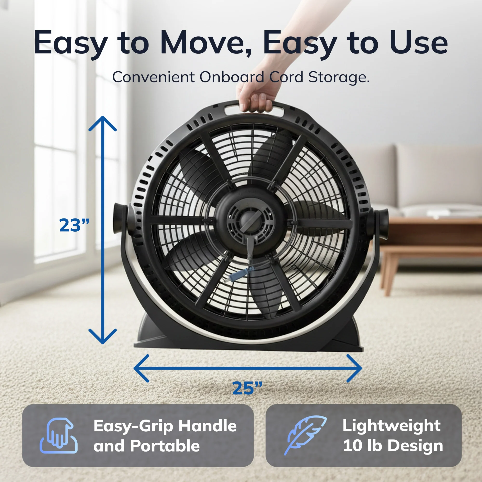 Lasko Wind Machine 20" Air Circulator Fan: 3-Speed, 360° Airflow, Black - Image 7