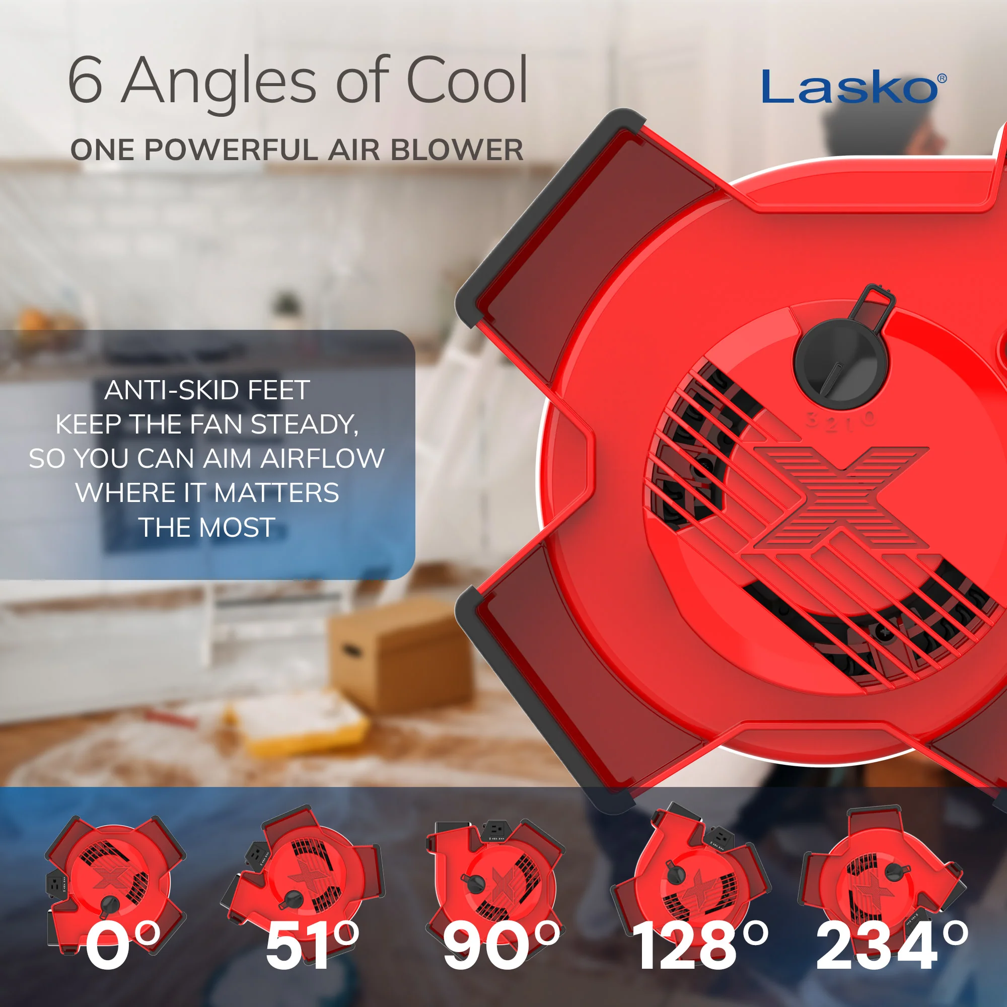Lasko X-Blower 11" Air Mover Blower Fan: 3-Speed, High Velocity, 1 Outlet, Red - Image 4