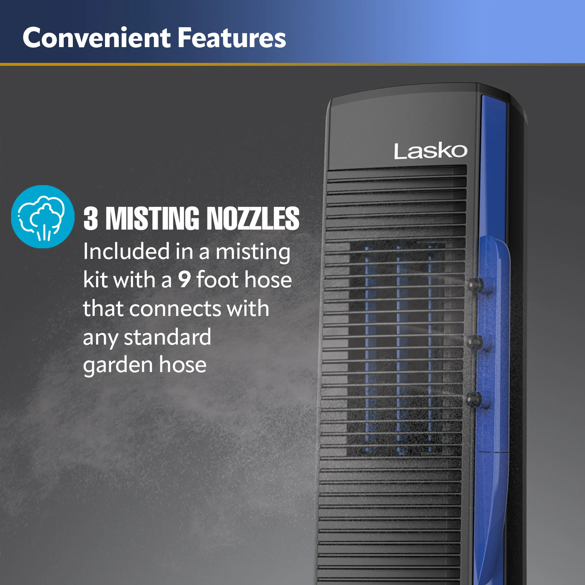 Lasko Misto 42" Outdoor Misting Tower Fan: Oscillating, 4-Speed, Black - Image 3